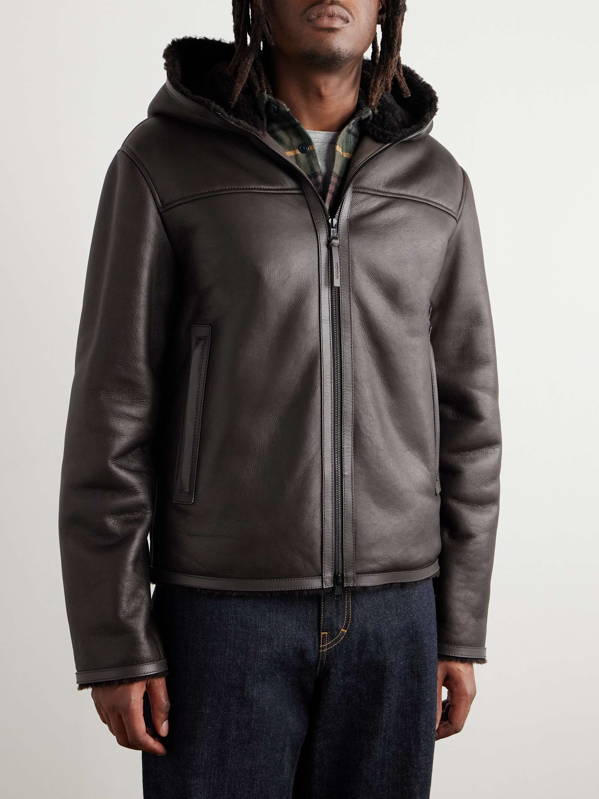 Charnassere Logo-Appliquéd Leather-Trimmed Shearling Hooded Down Jacket view