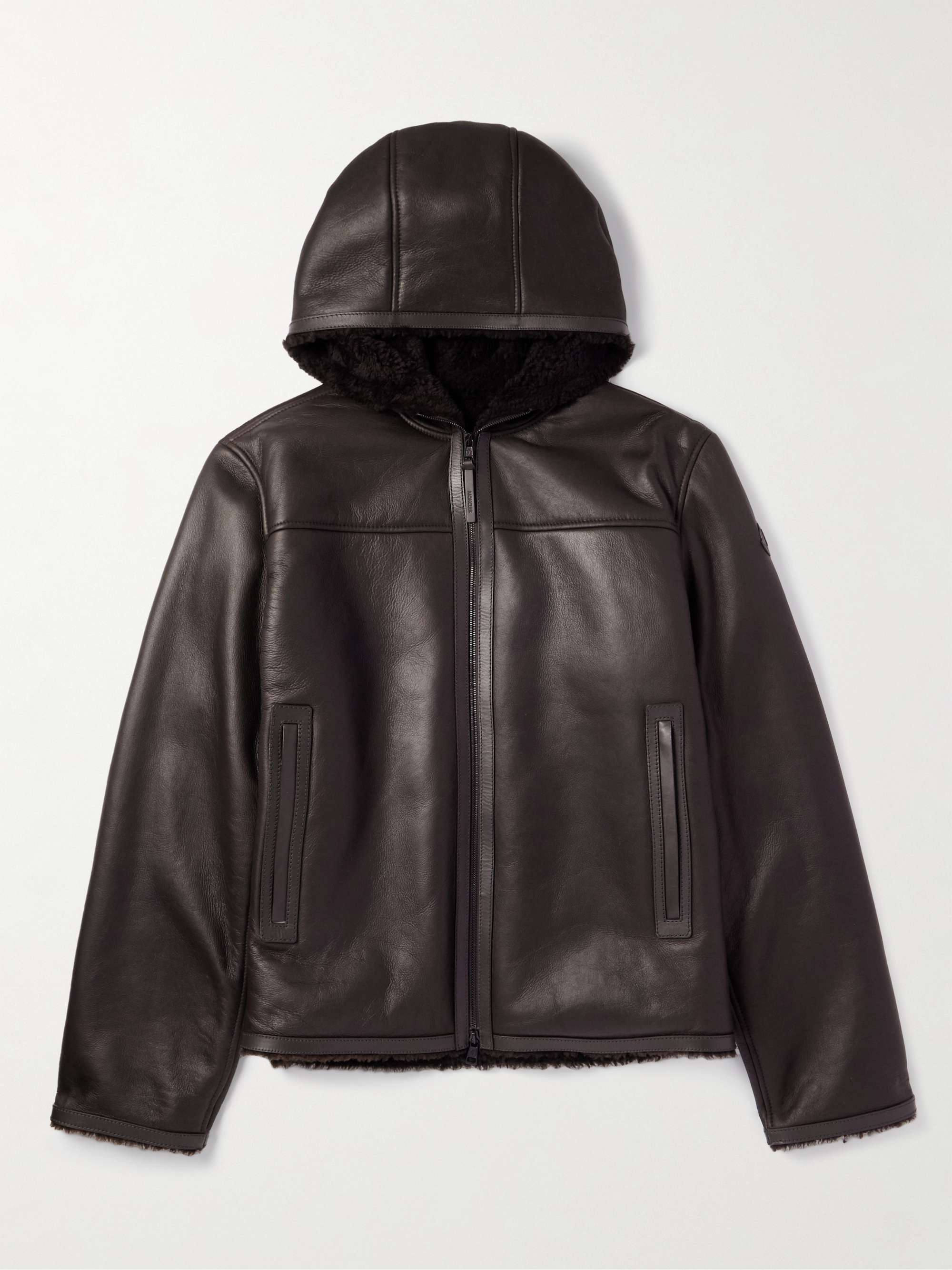 Charnassere Logo-Appliquéd Leather-Trimmed Shearling Hooded Down Jacket view