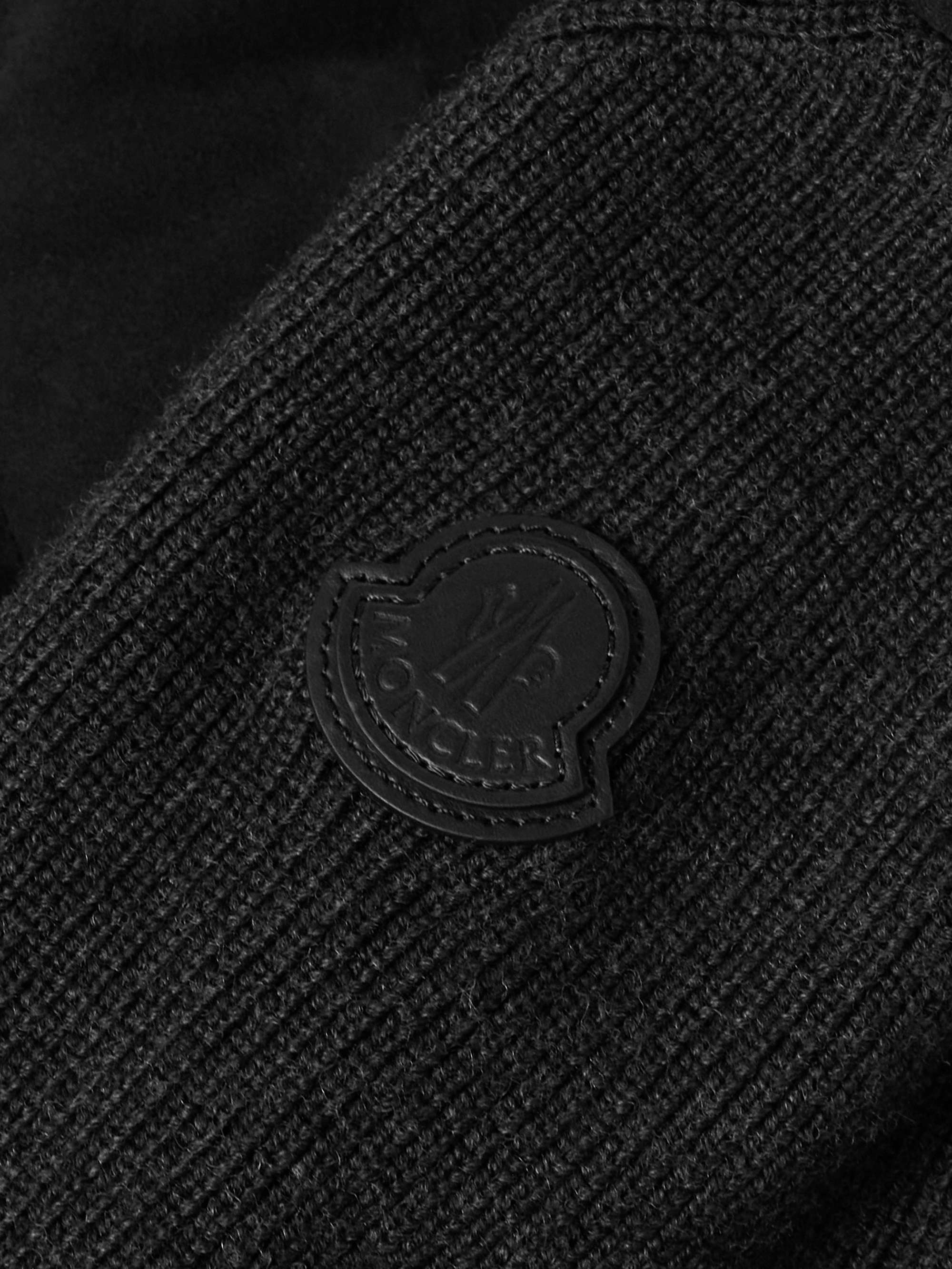 Slim-Fit Logo-Appliquéd Leather-Trimmed Quilted Suede and Virgin Wool Down Cardigan view