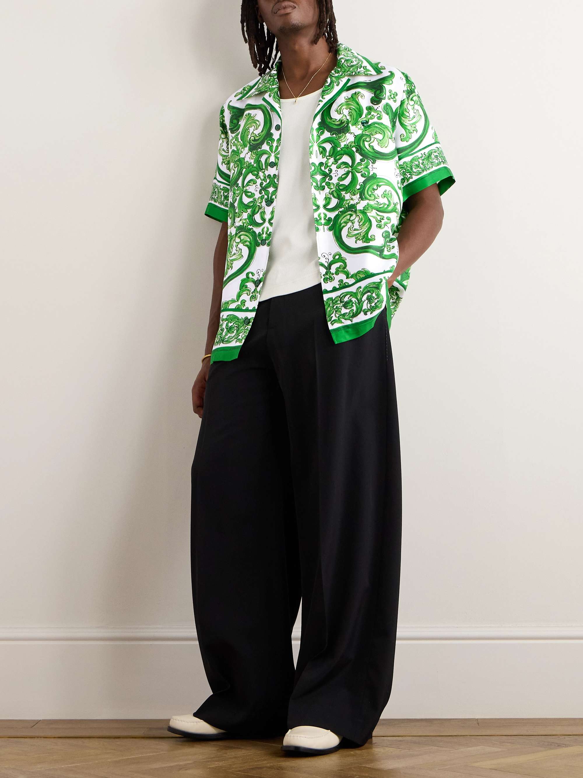 Camp-Collar Floral-Print Silk-Twill Shirt view