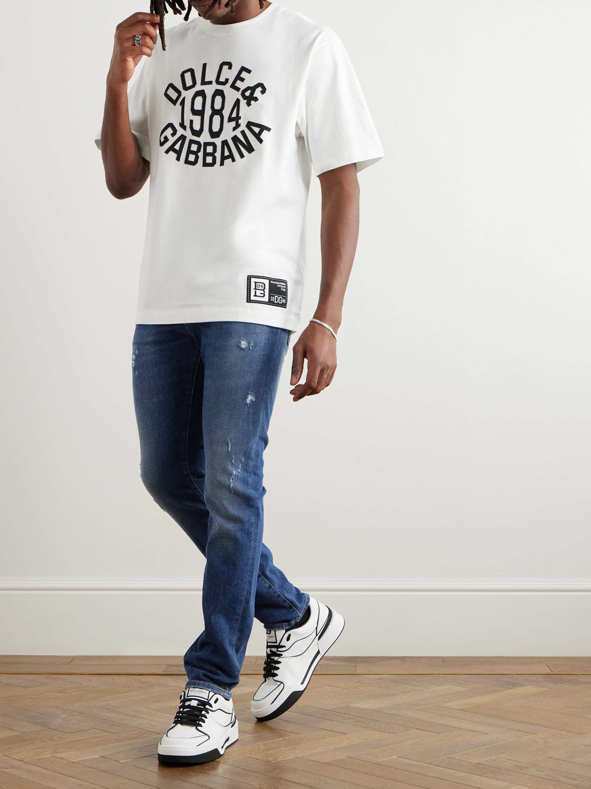 Slim-Fit Straight-Leg Embellished Distressed Jeans view