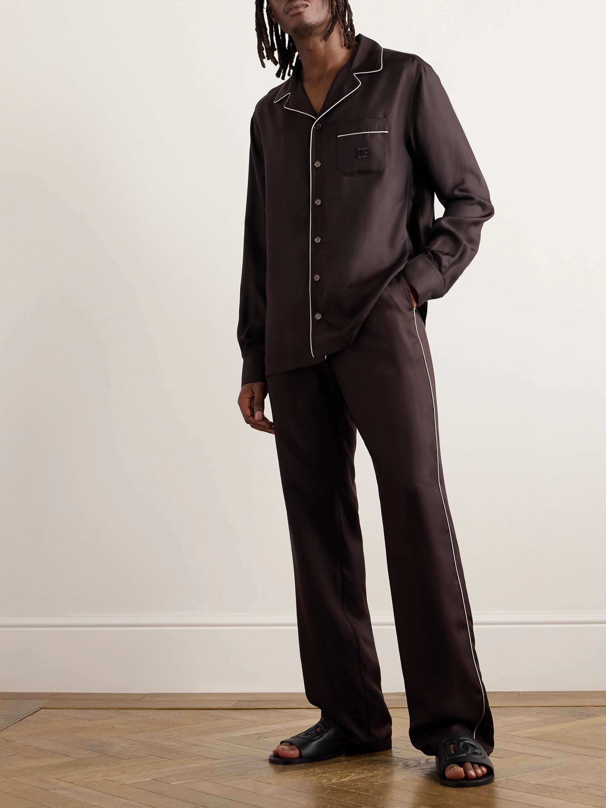 Logo-Embroidered Silk-Twill Pyjama Bottoms view