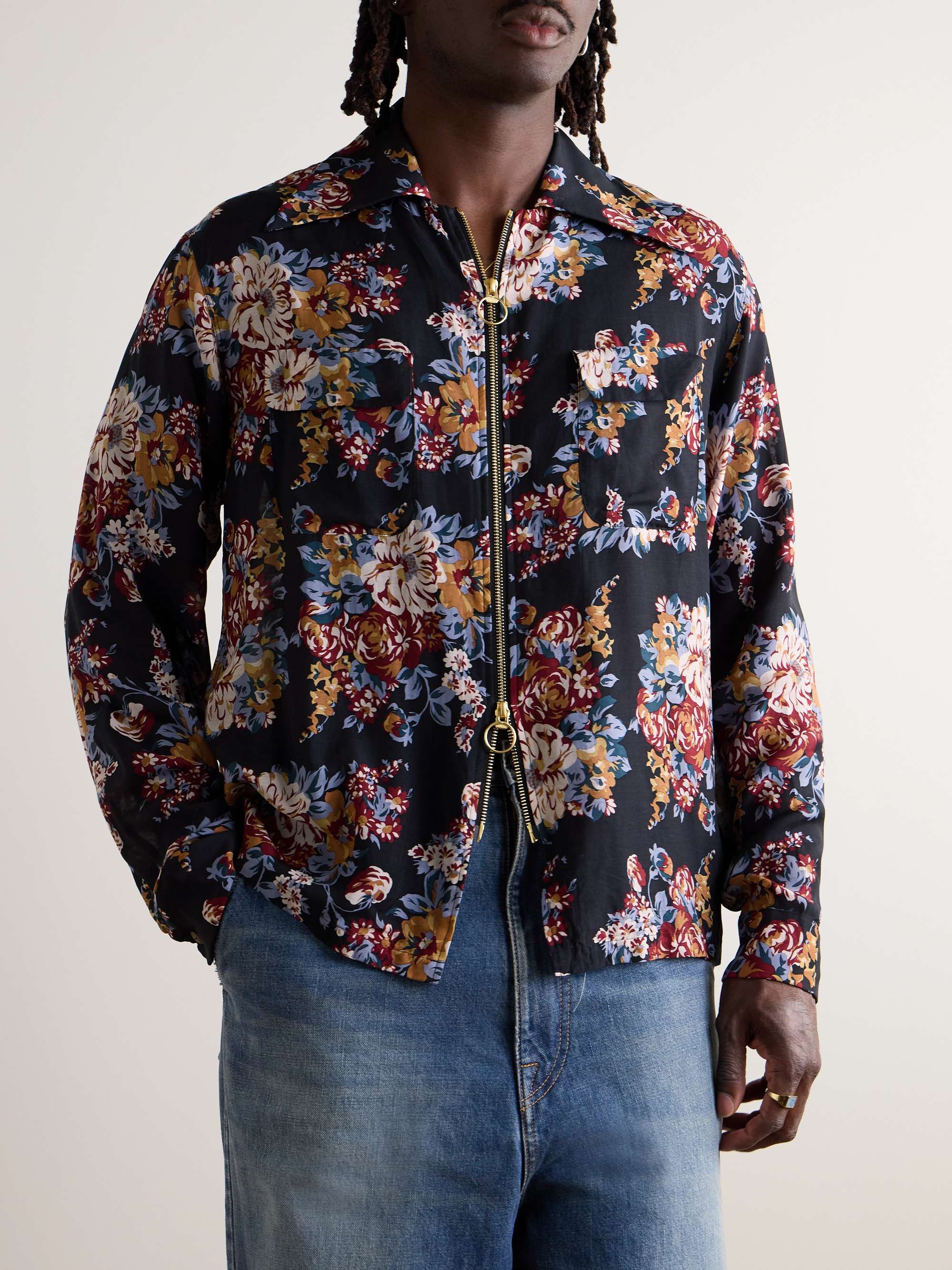 Floral-Print Twill Jacket view