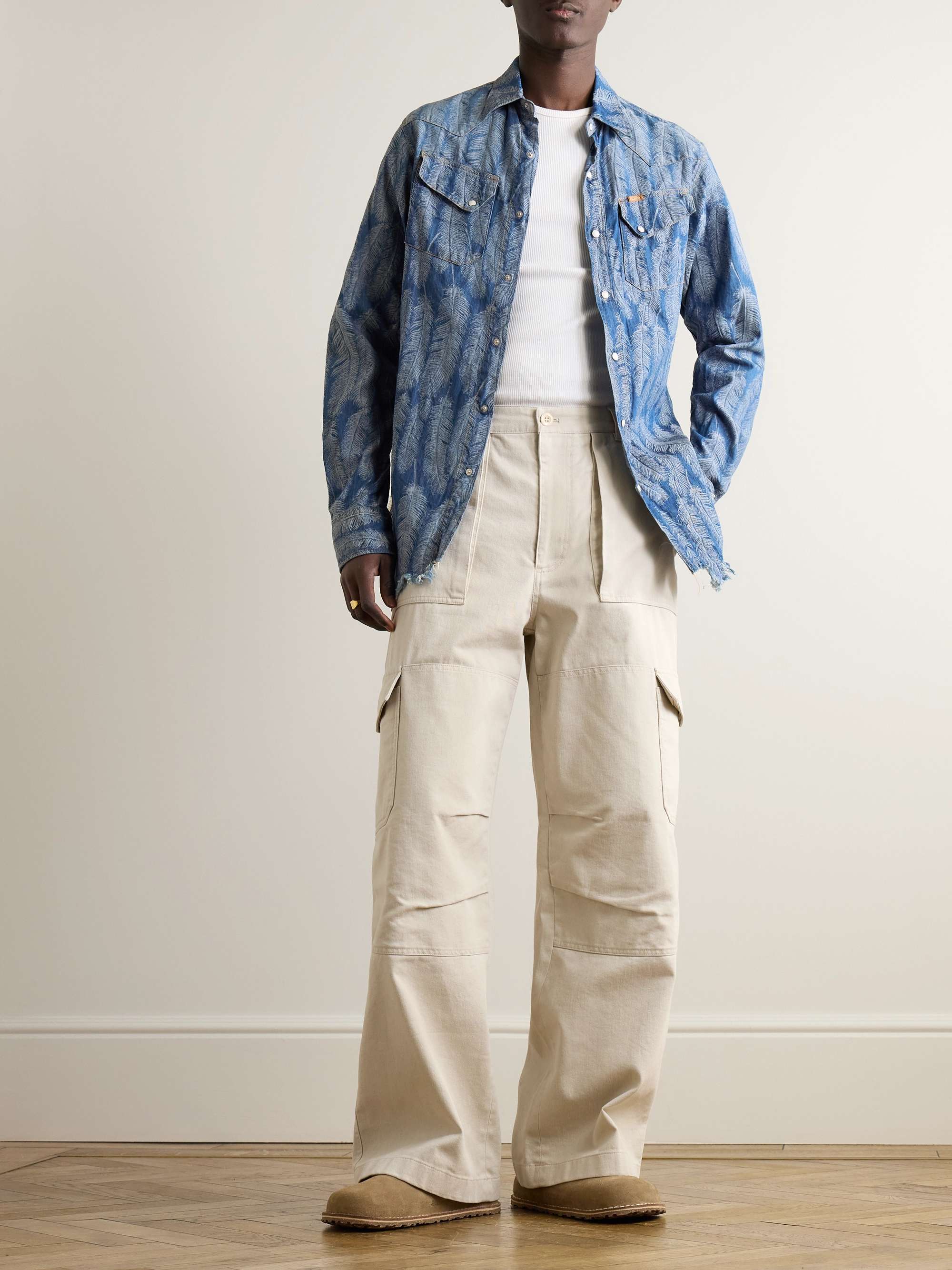 Magpie Distressed Denim-Jacquard Western Shirt view