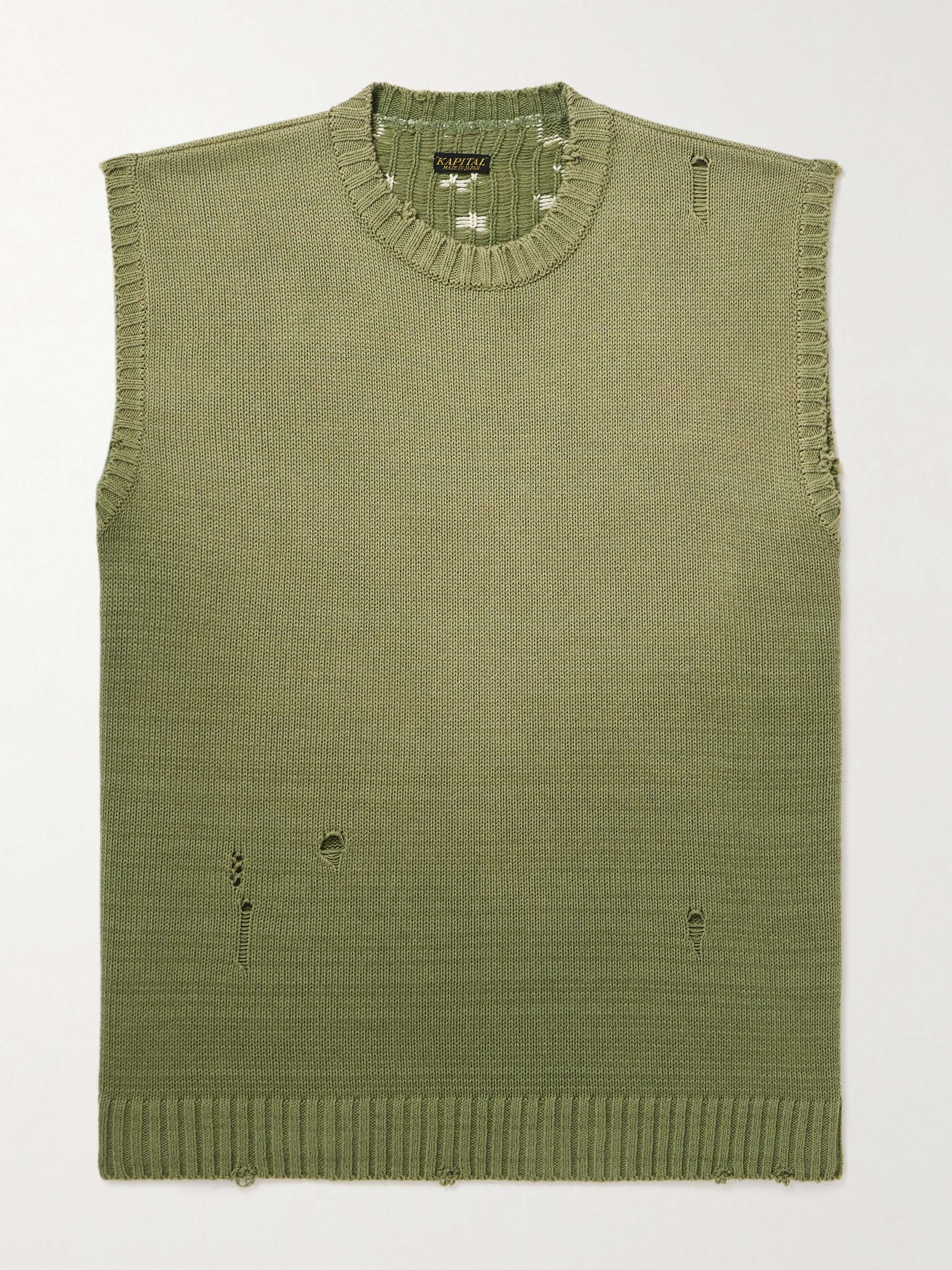 5G Distressed Cotton-Blend Jacquard Sweater Vest view