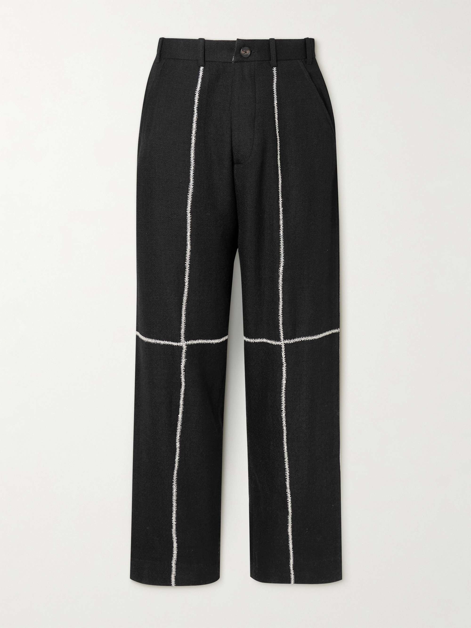 Straight-Leg Embroidered Wool Trousers view