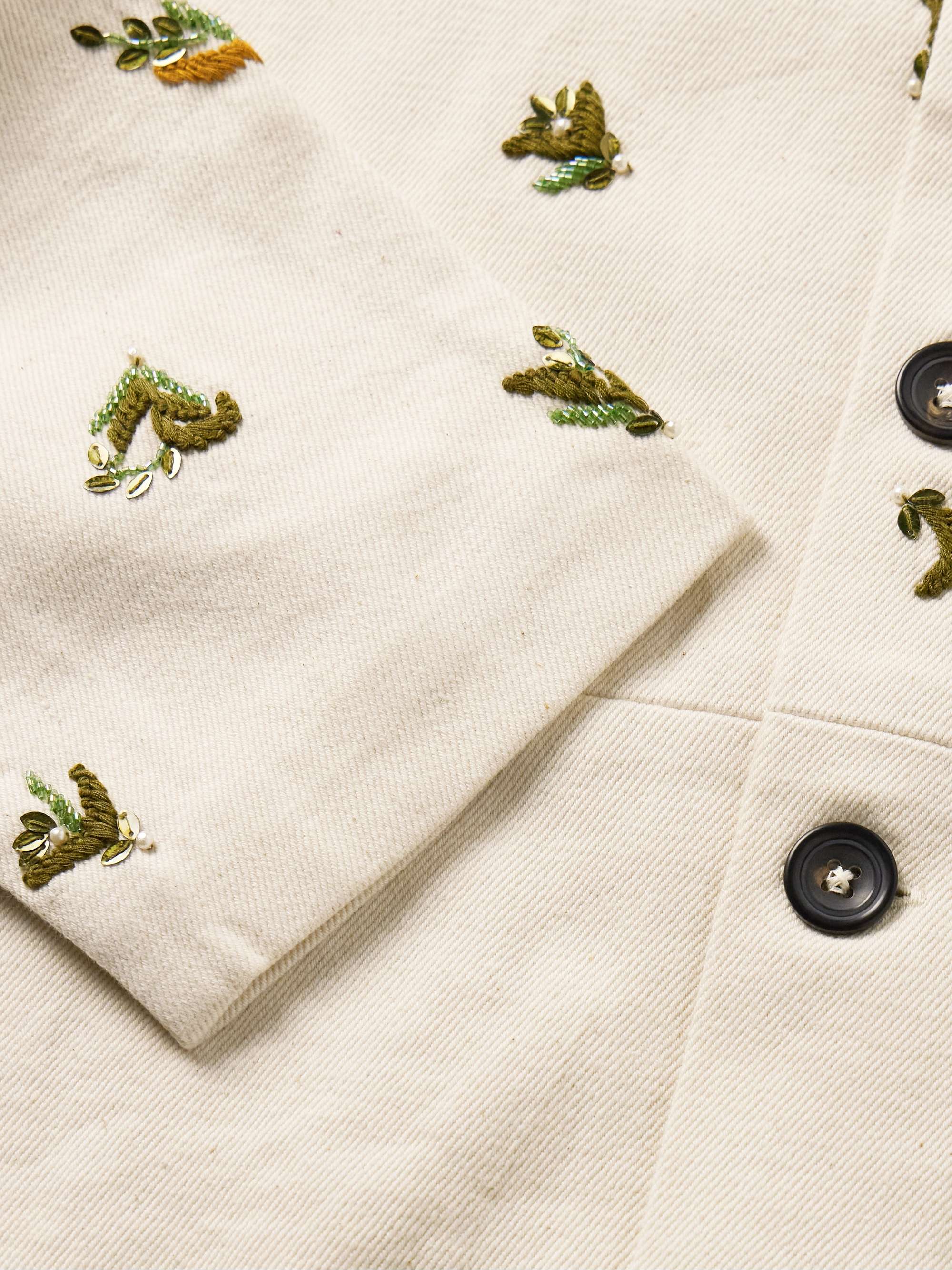 Corduroy-Trimmed Embroidered Embellished Cotton-Twill Jacket view