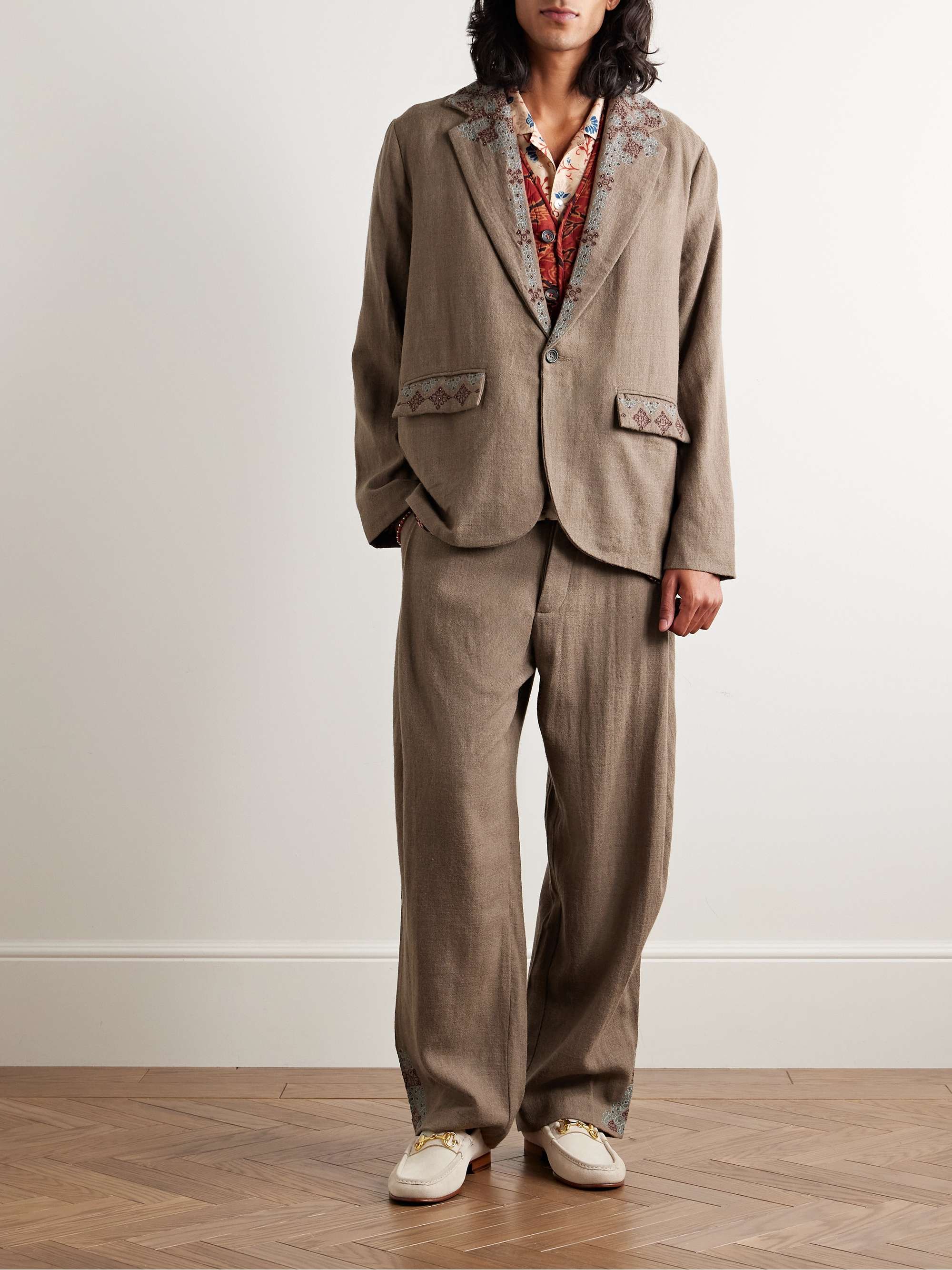 Unstructured Bead-Embroidered Embroidered Wool Suit Jacket view