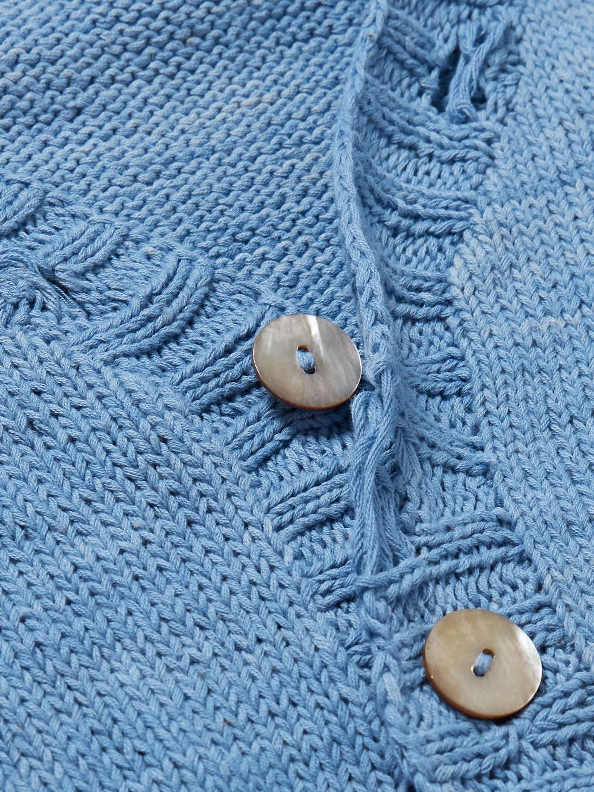 Distressed Intarsia-Knit Cotton Cardigan view