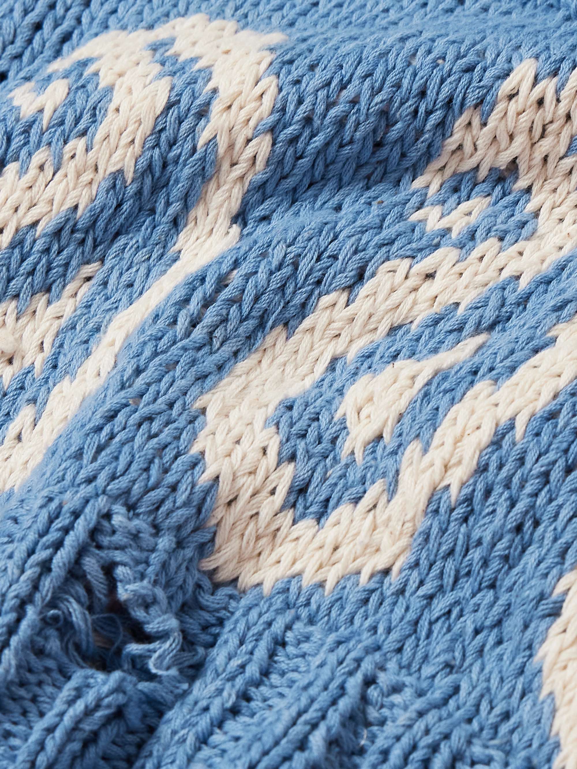 Distressed Intarsia-Knit Cotton Cardigan view