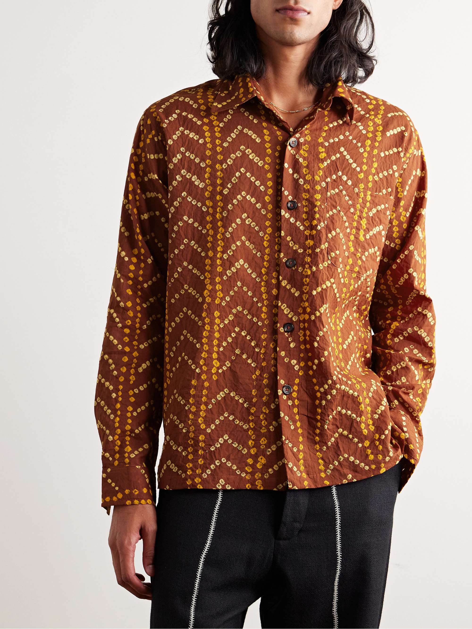 Camp-Collar Tie-Dyed Cotton Shirt view