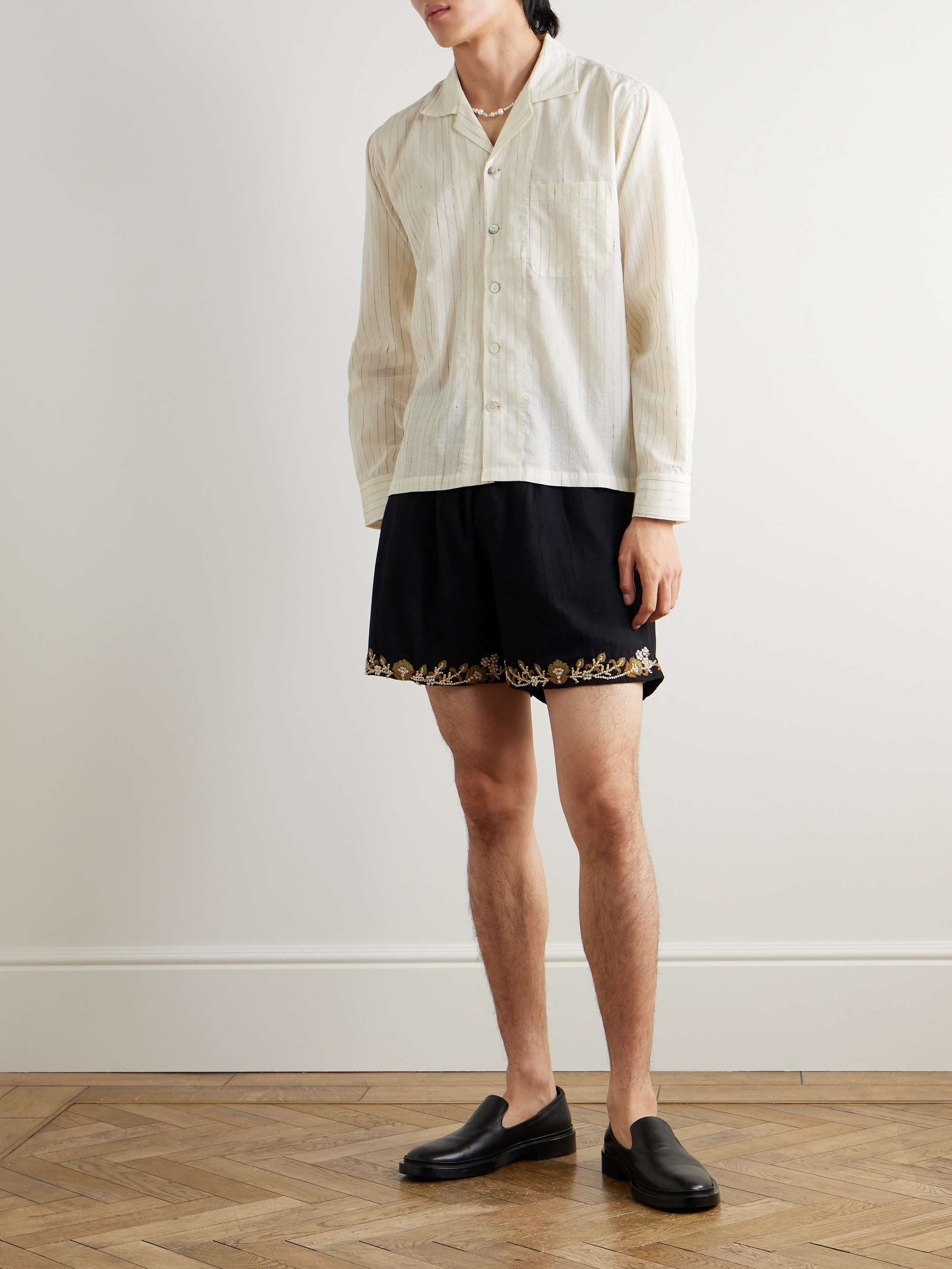 Camp-Collar Striped Cotton Shirt view