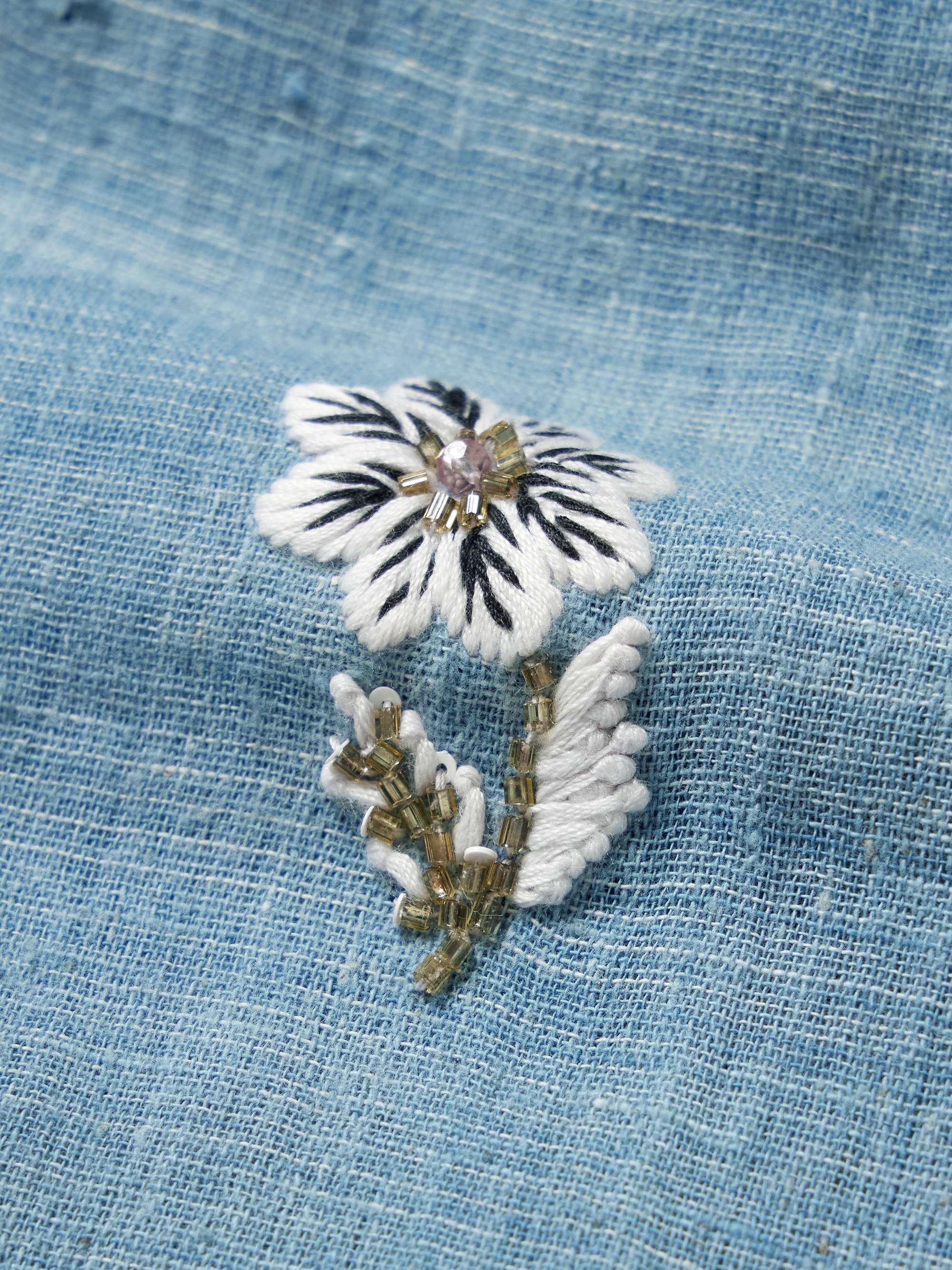 Camp-Collar Embellished Cotton Shirt view