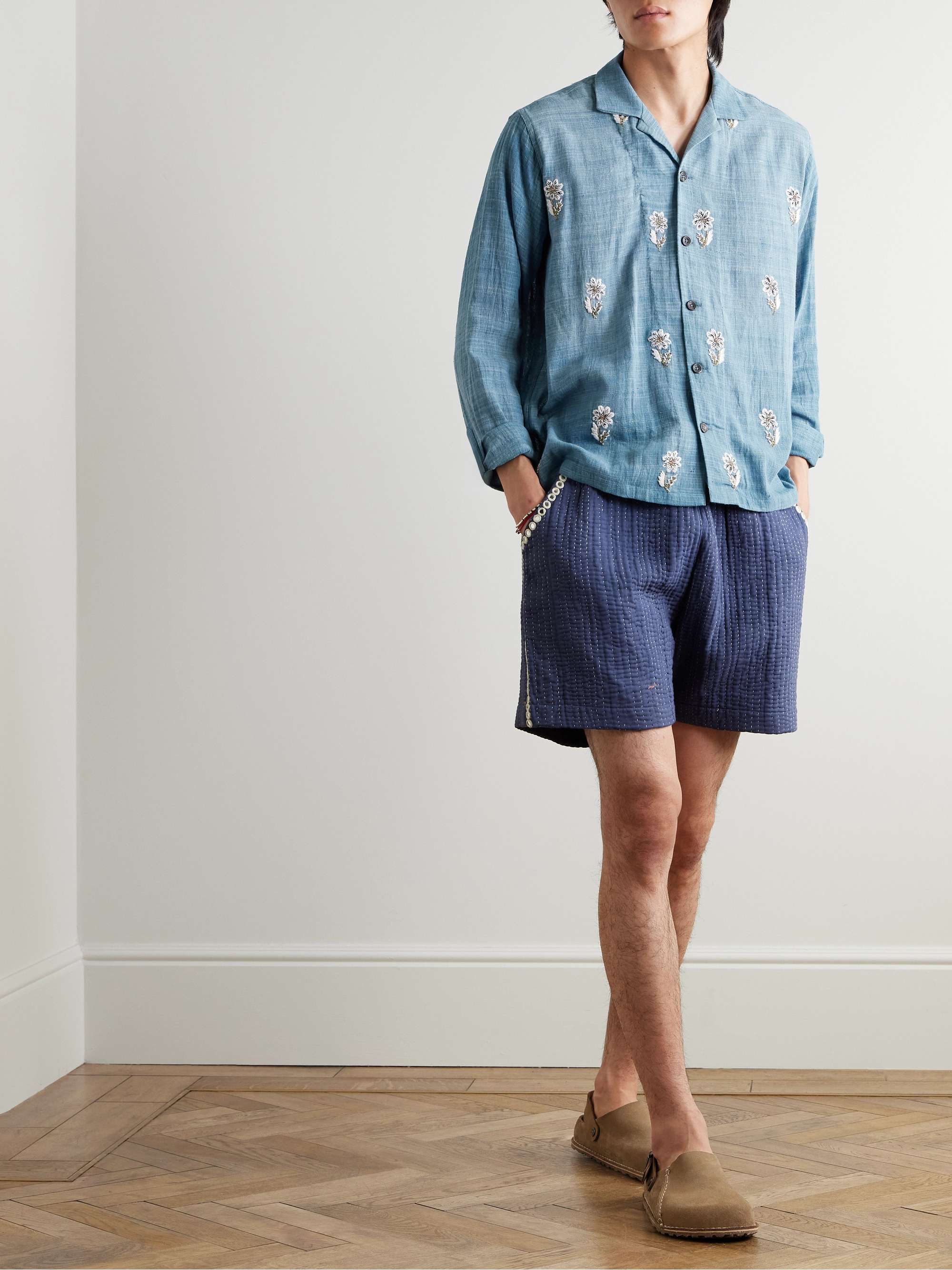 Camp-Collar Embellished Cotton Shirt view