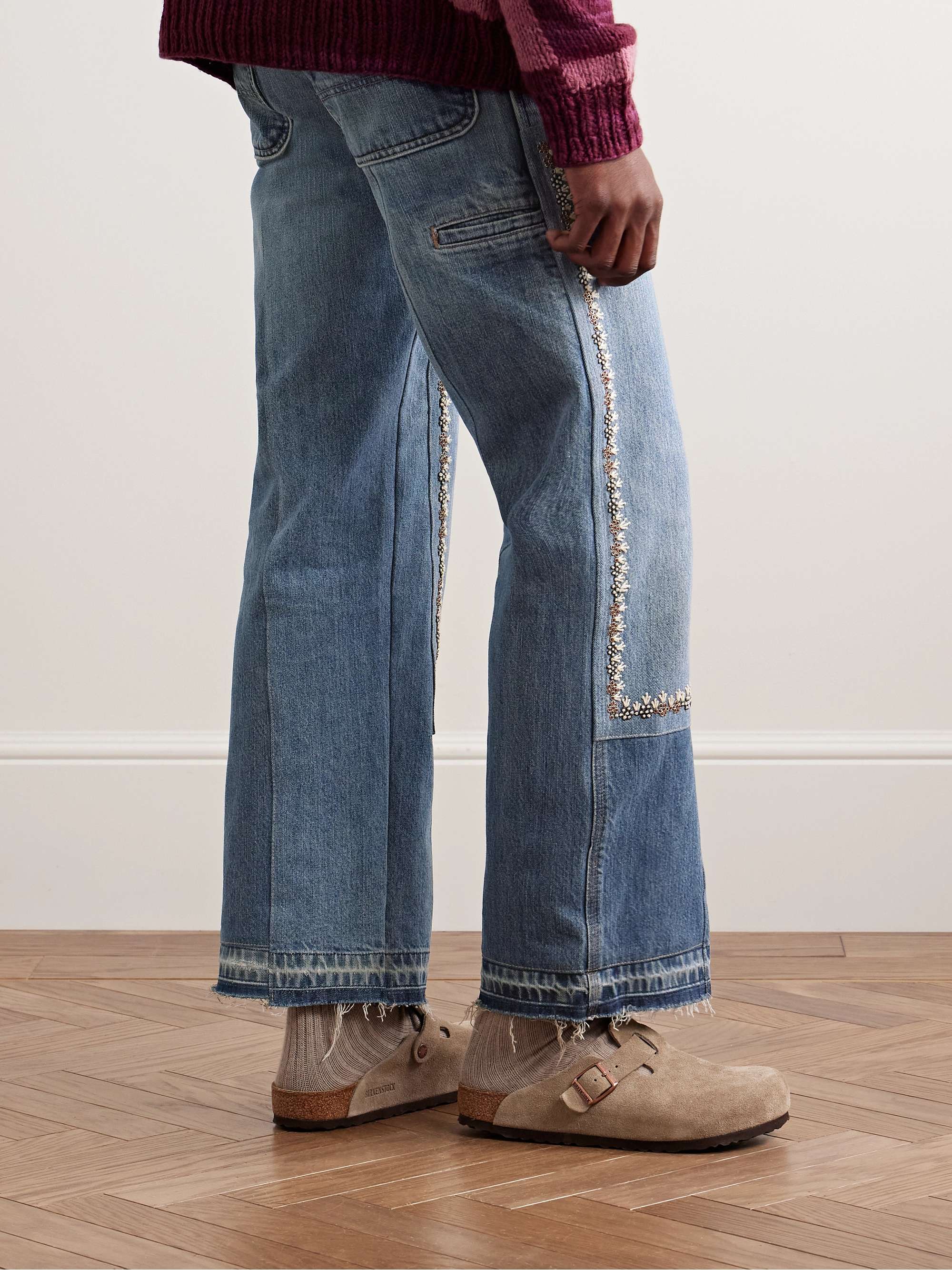 Straight-Leg Patchwork Embellished Upcycled Jeans view