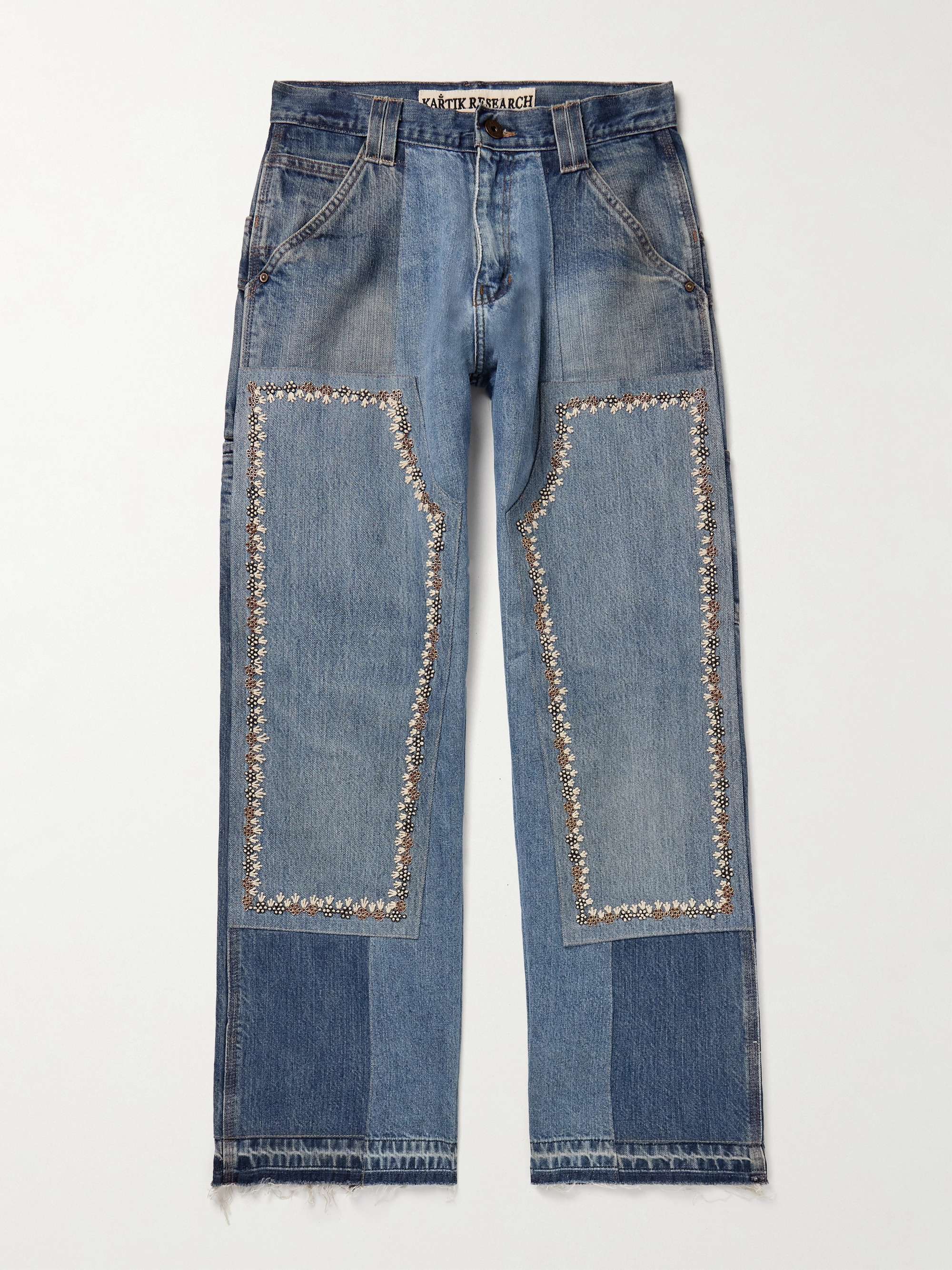 Straight-Leg Patchwork Embellished Upcycled Jeans view