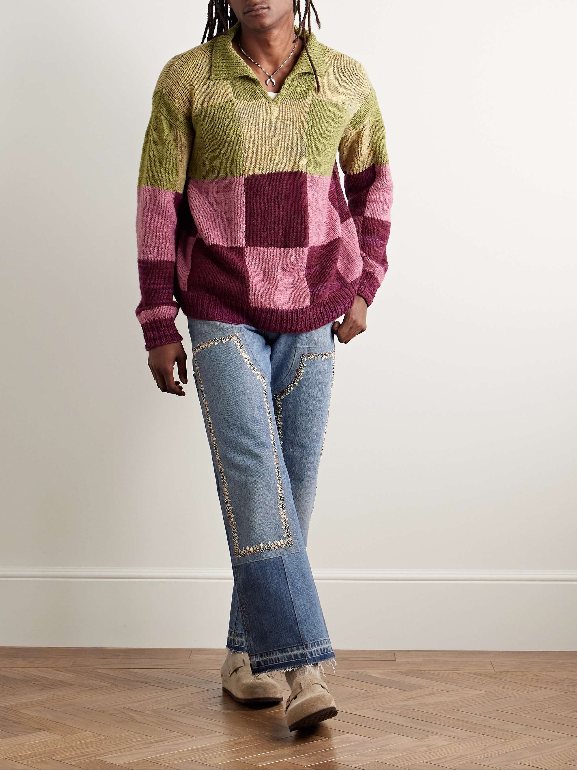 Straight-Leg Patchwork Embellished Upcycled Jeans view