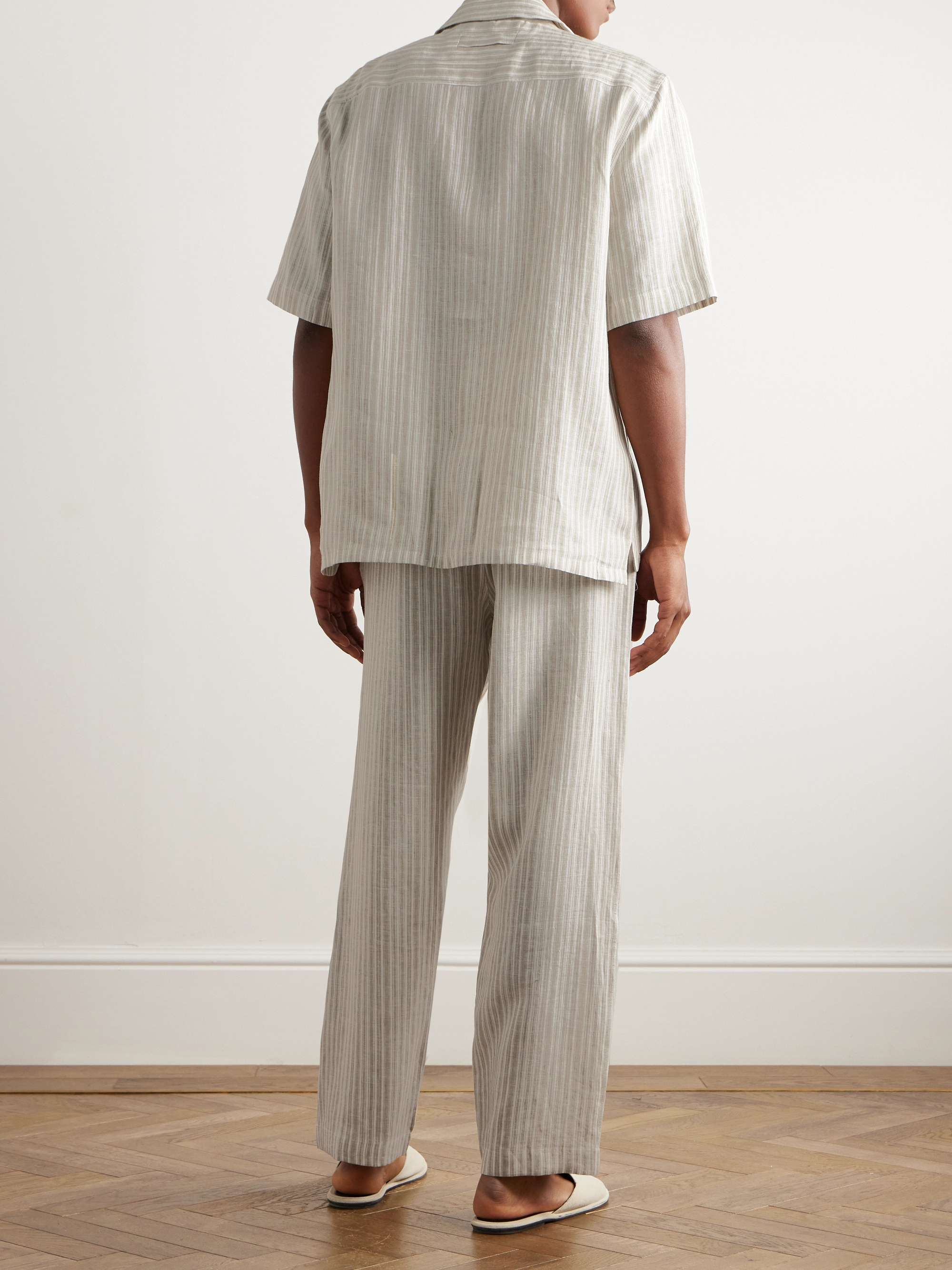 Logo-Embroidered Striped Linen Pyjama Set view