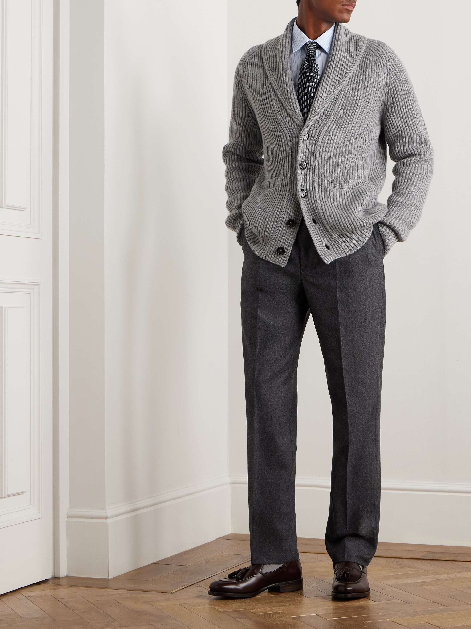 Pleated Wool and Cashmere-Blend Flannel Suit Trousers view