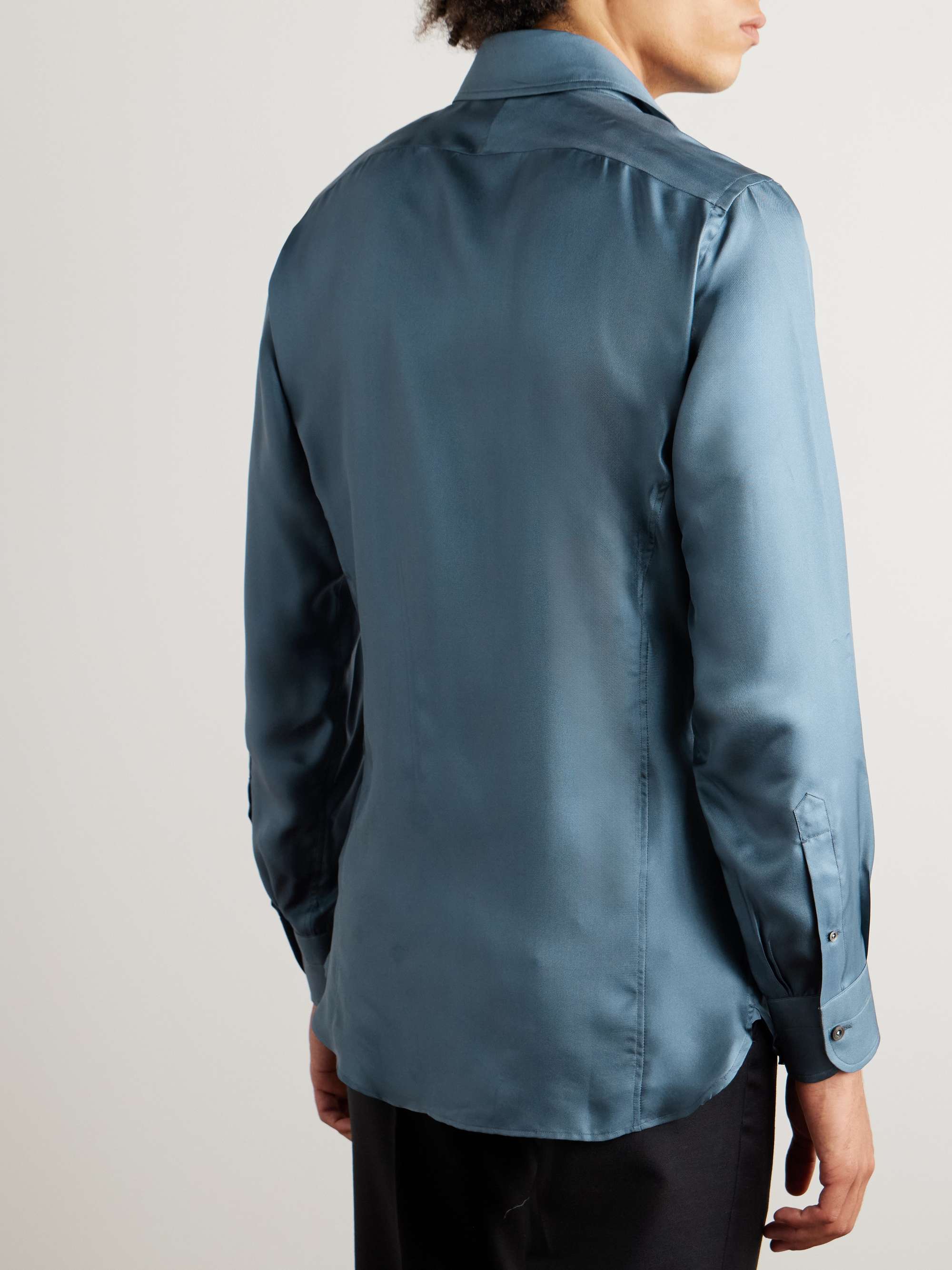 Slim-Fit Washed Silk-Twill Shirt view