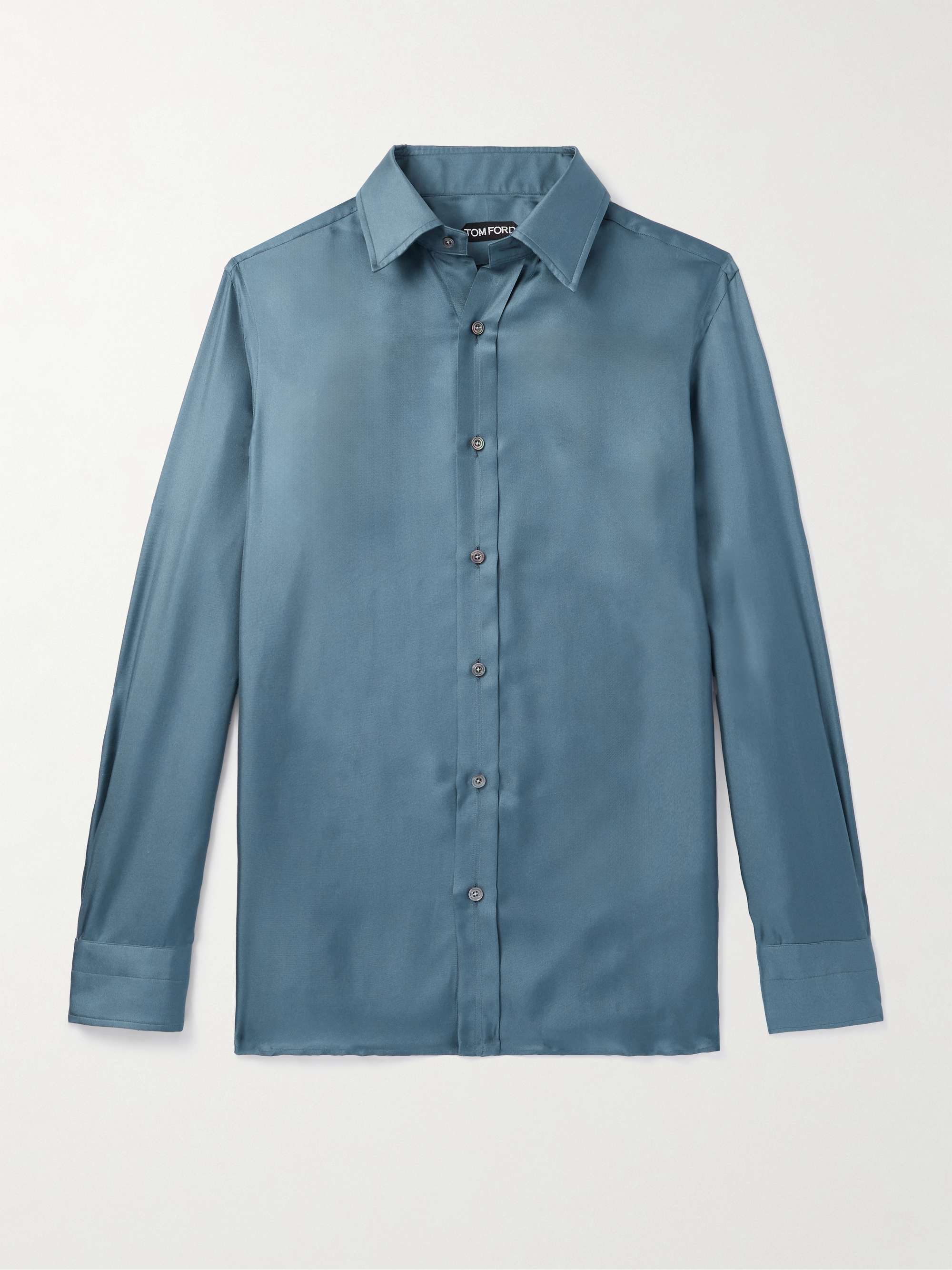 Slim-Fit Washed Silk-Twill Shirt view