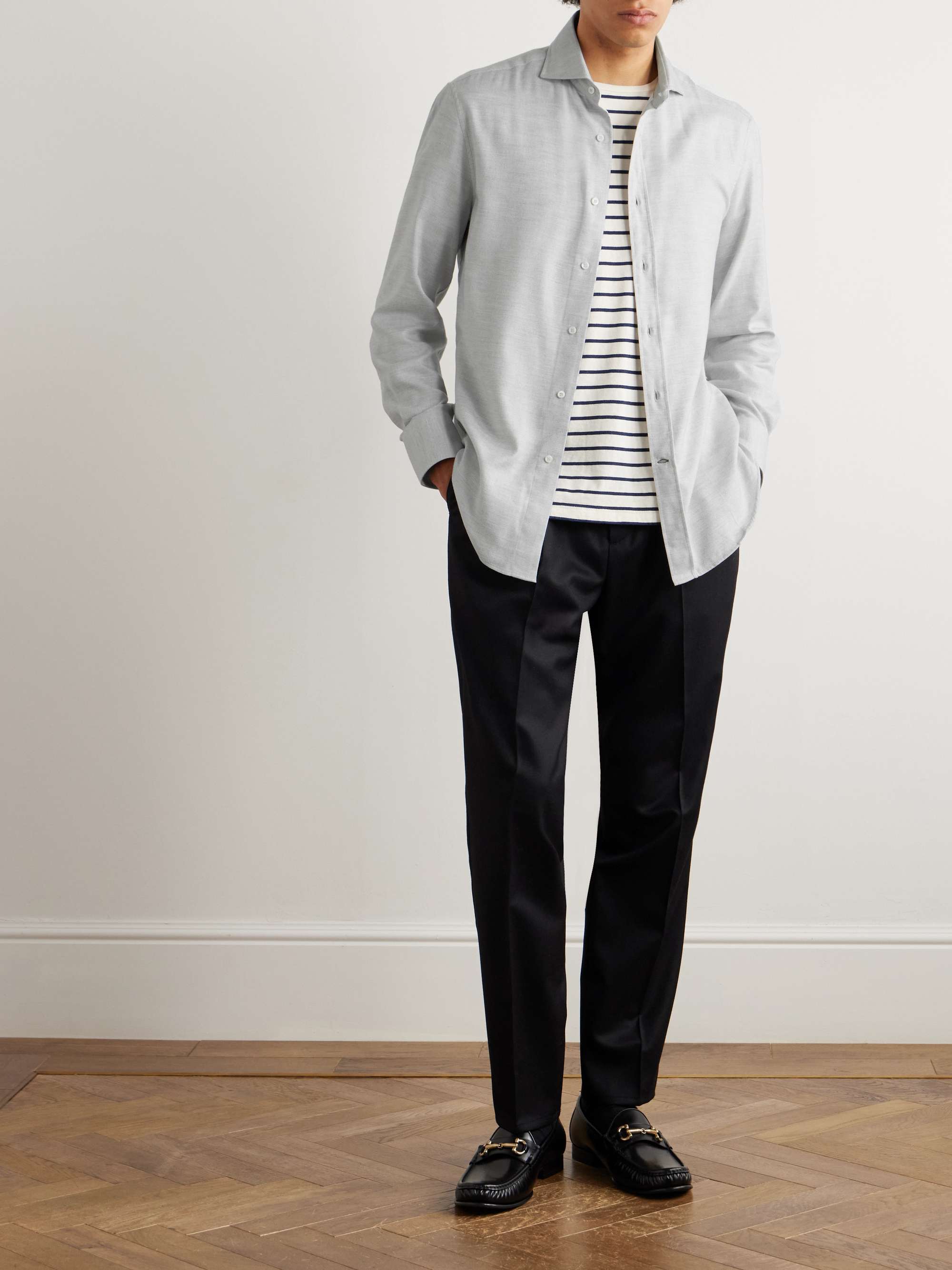 Herringbone Cotton and Lyocell-Blend Flannel Shirt view