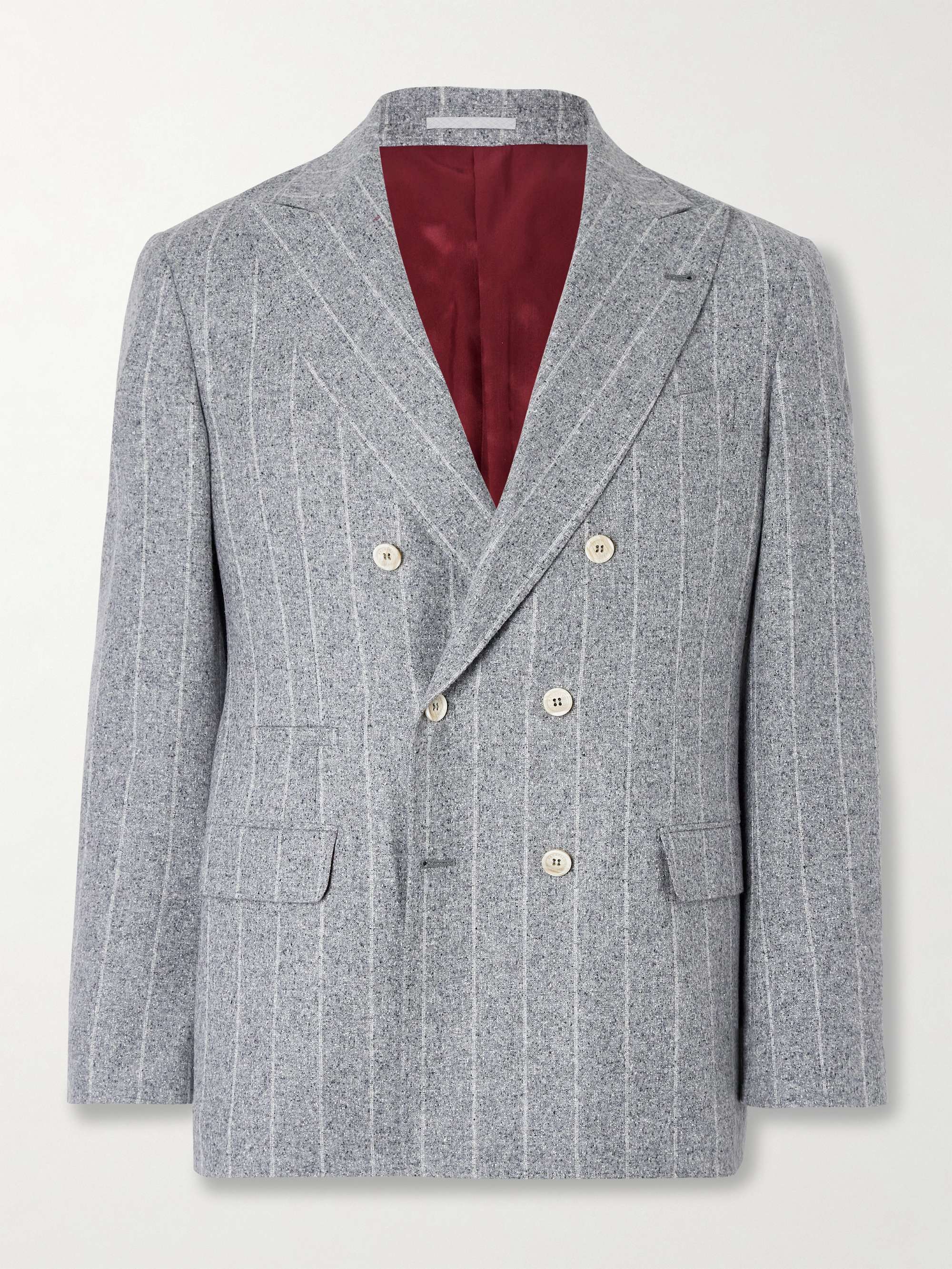 Double-Breasted Striped Silk, Wool and Cashmere-Blend Blazer view