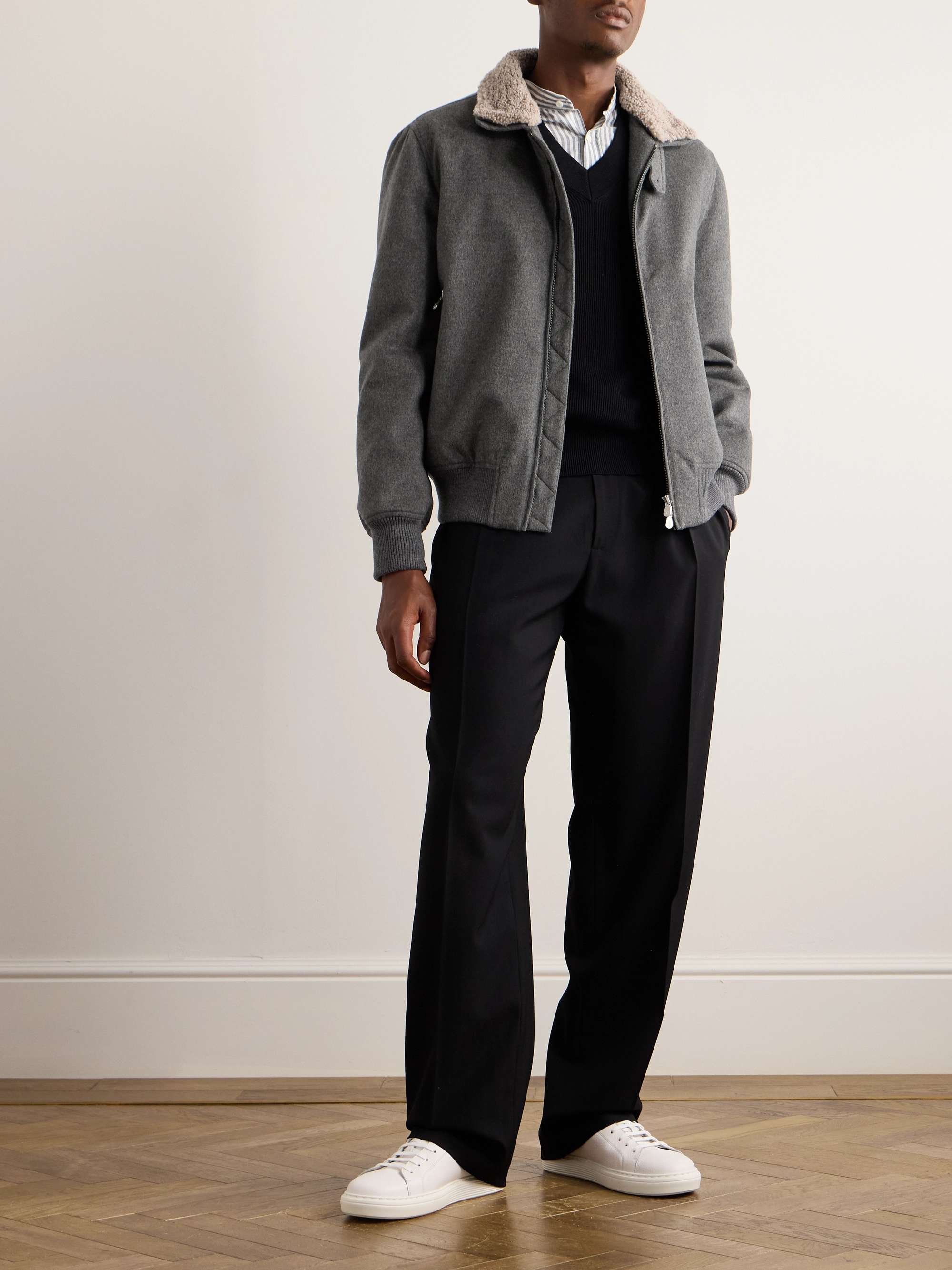 Shearling-Trimmed Padded Cashmere Bomber Jacket view