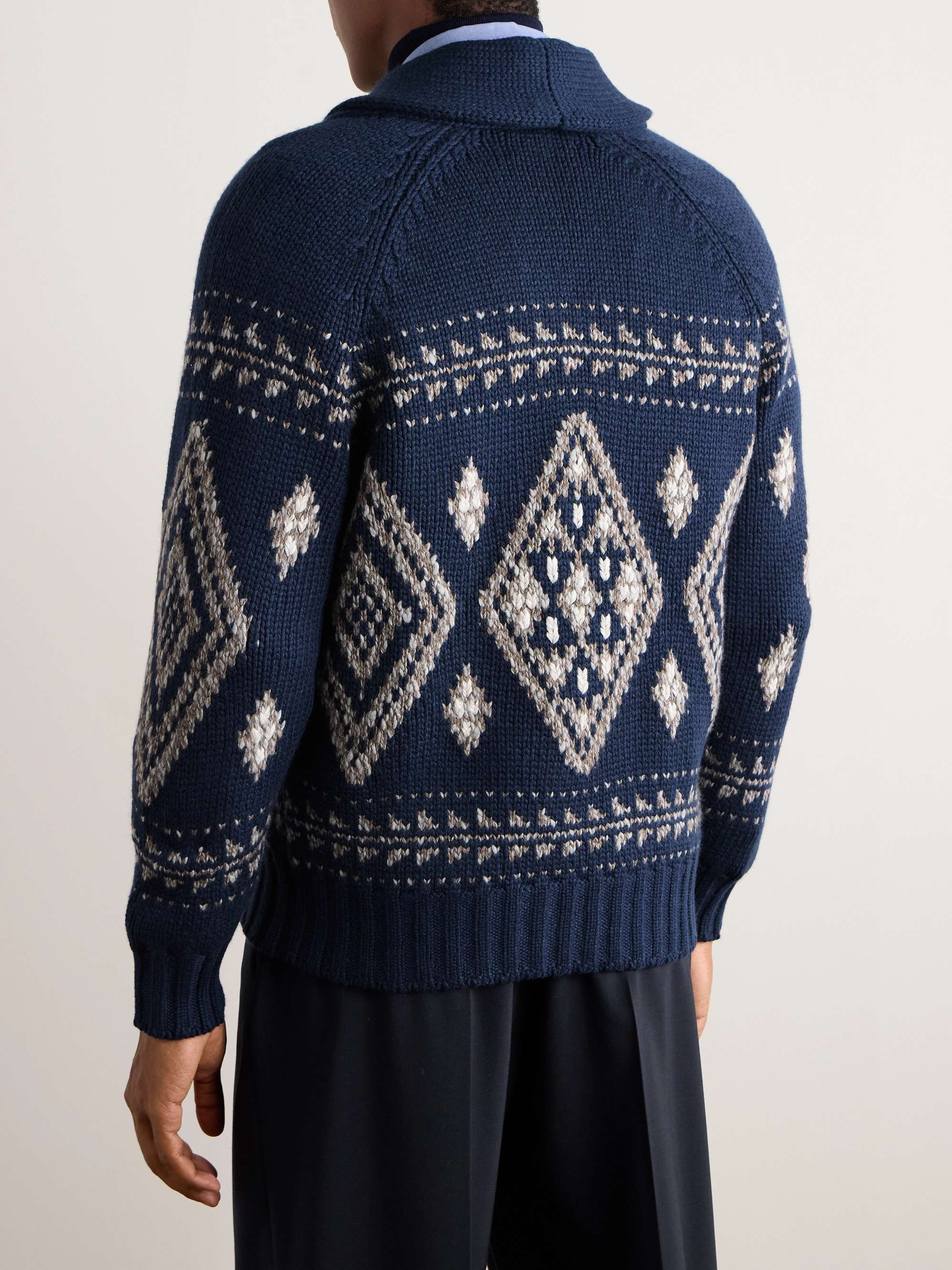 Shawl-Collar Jacquard-Knitted Cashmere Cardigan view