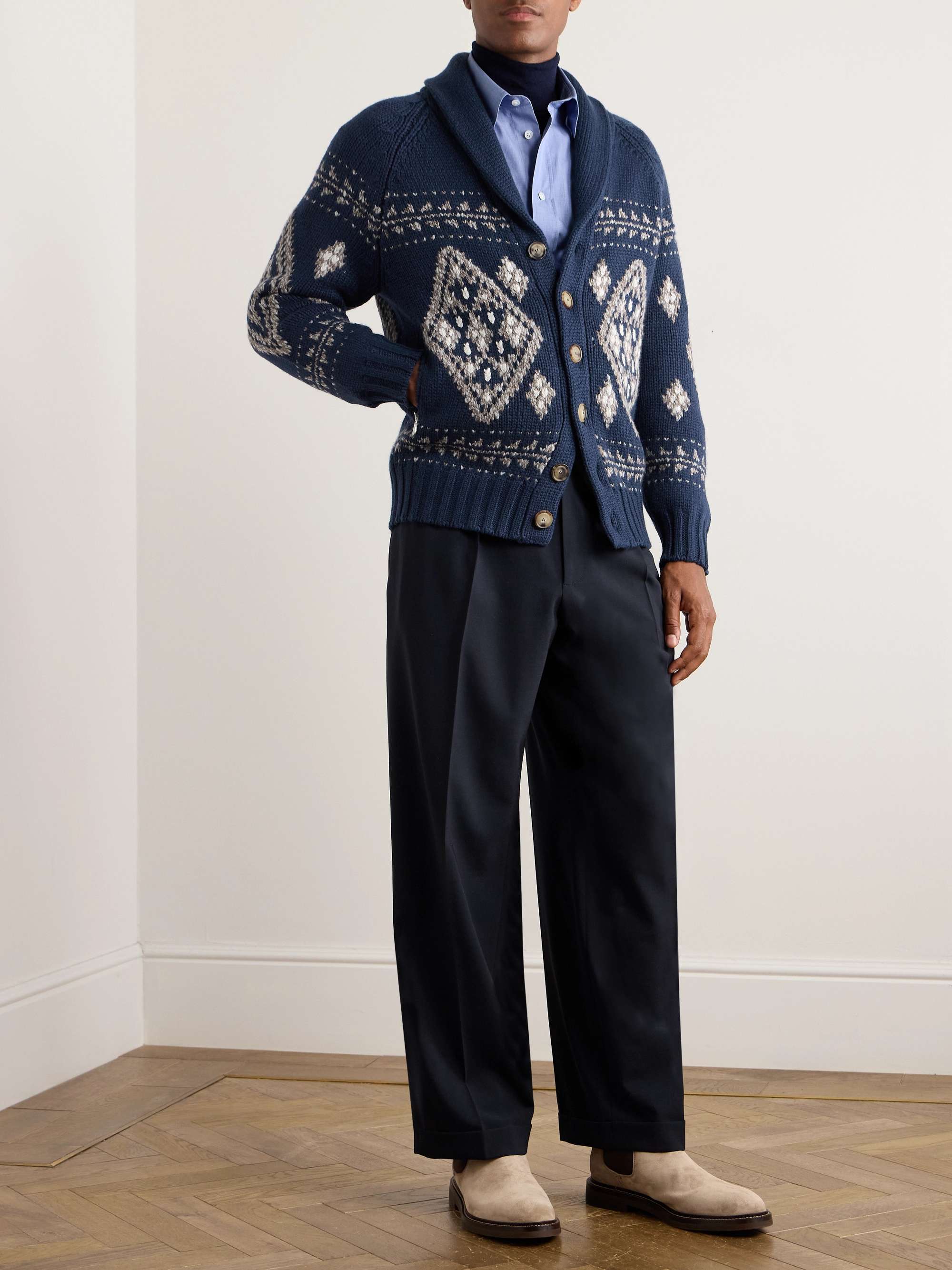 Shawl-Collar Jacquard-Knitted Cashmere Cardigan view
