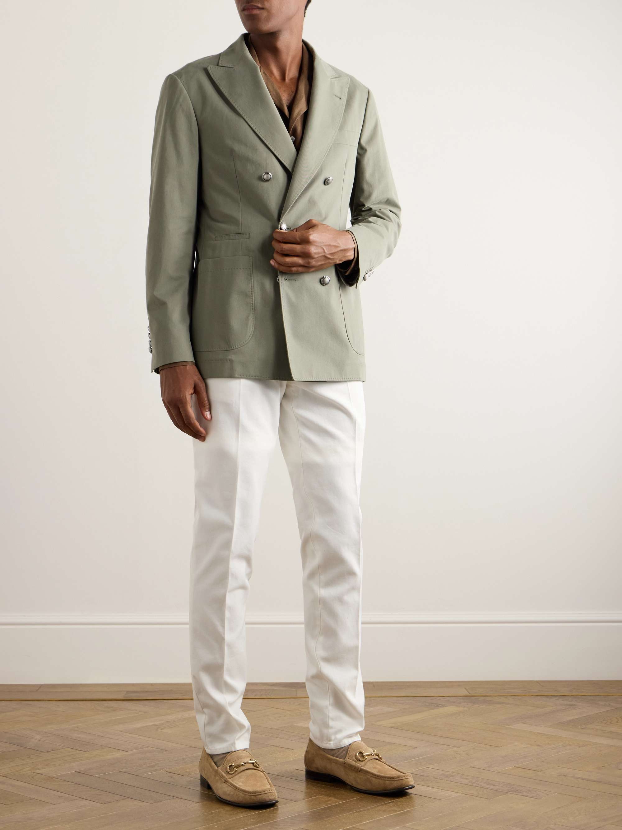 Double-Breasted Cotton-Blend Suit Jacket view