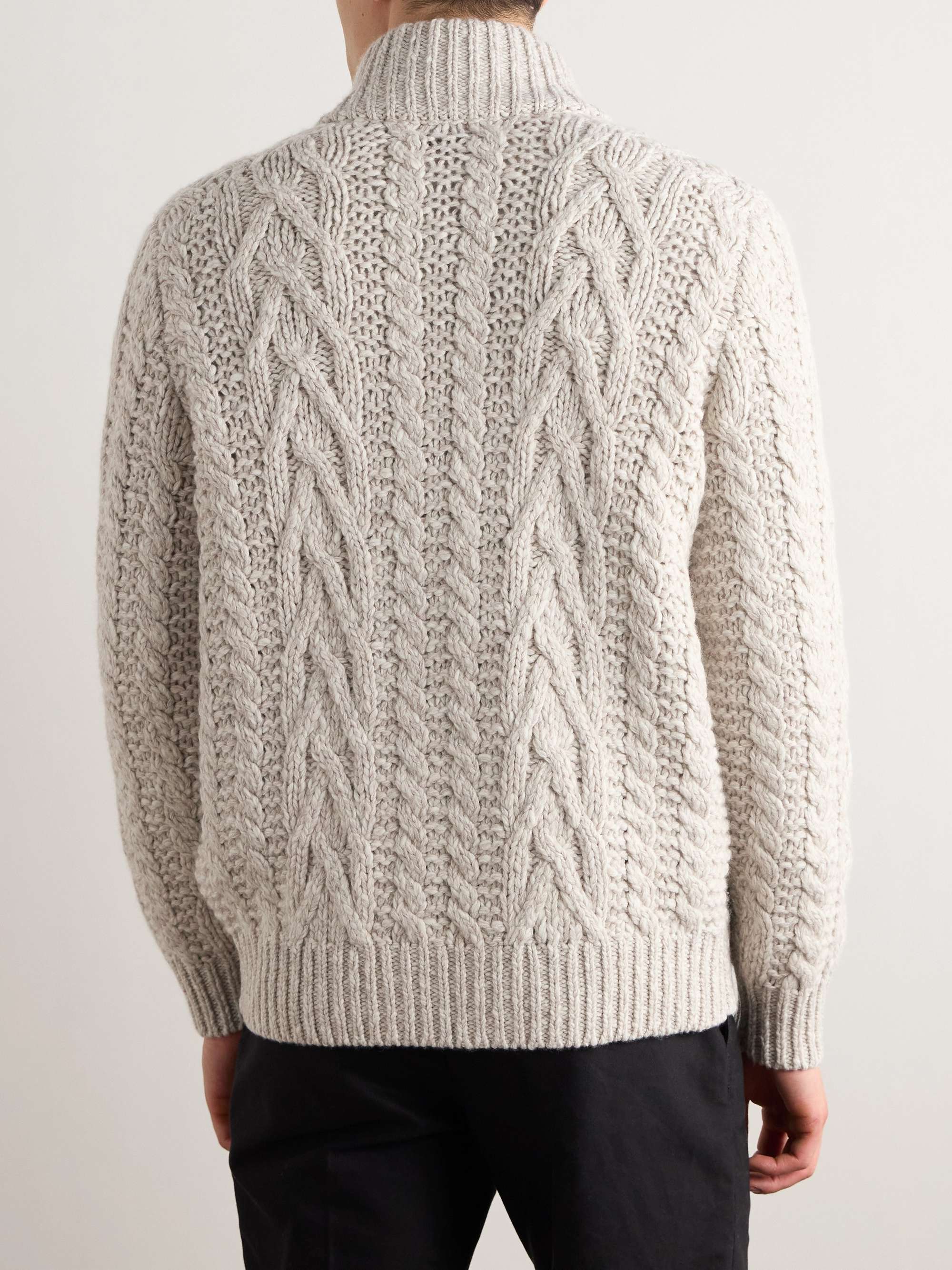 Cable-Knit Wool and Cashmere-Blend Zip-Up Cardigan view