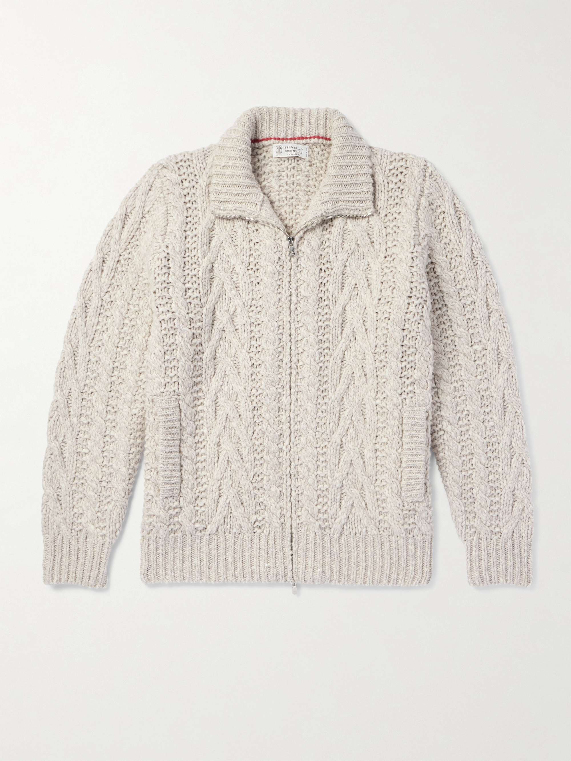 Cable-Knit Wool and Cashmere-Blend Zip-Up Cardigan view