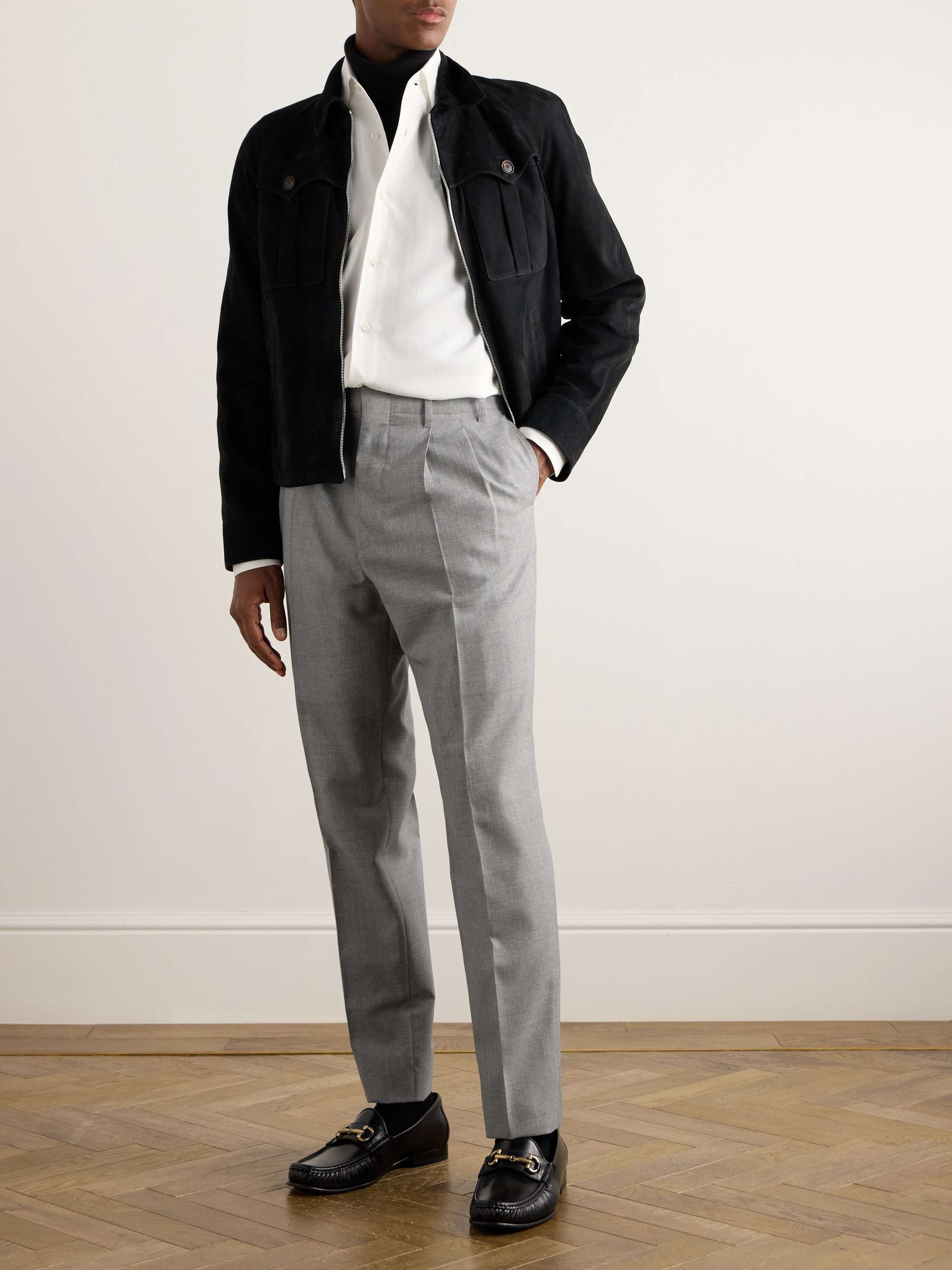 Tapered Pleated Wool Trousers view