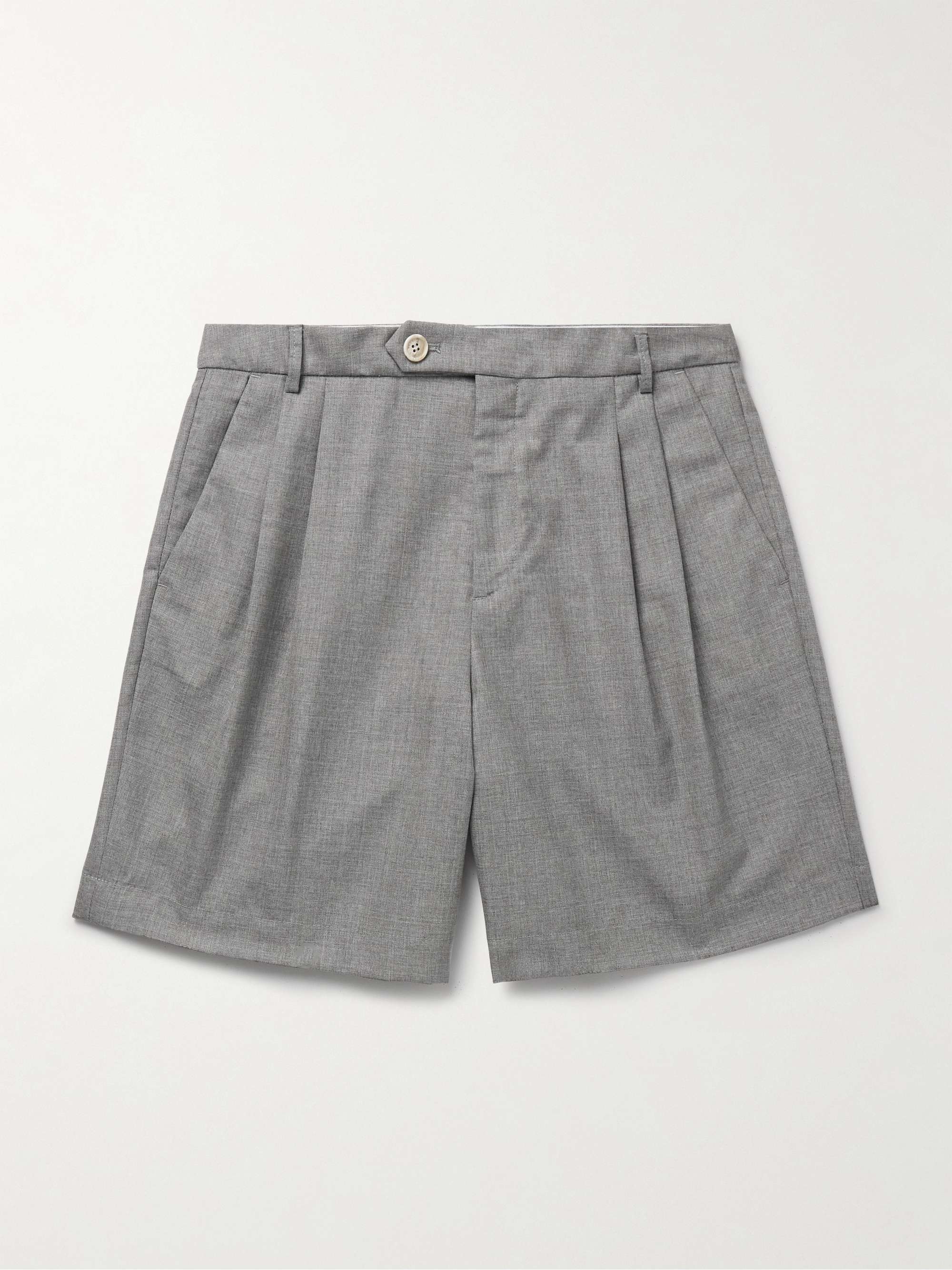 Straight-Leg Pleated Virgin Wool Bermuda Shorts view