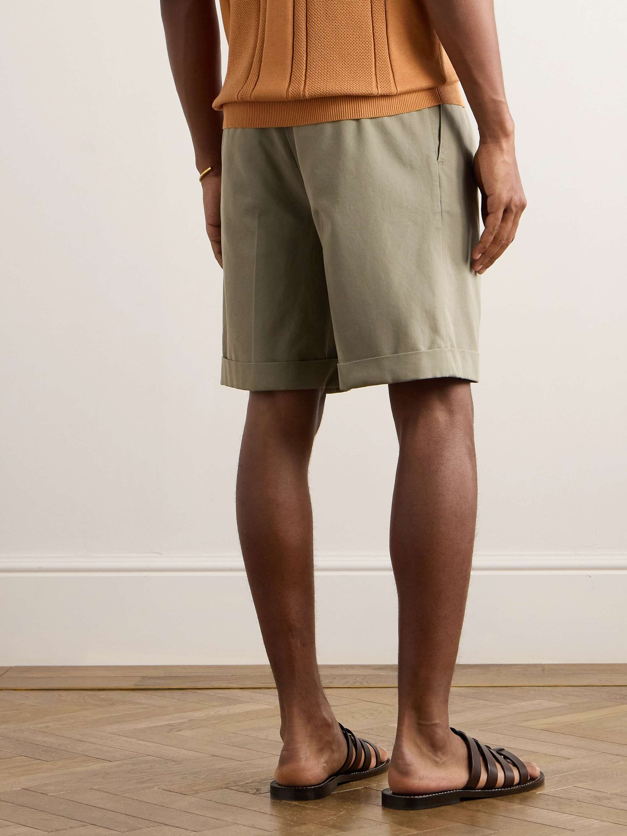 Straight-Leg Pleated Garment-Dyed Cotton-Twill Shorts view