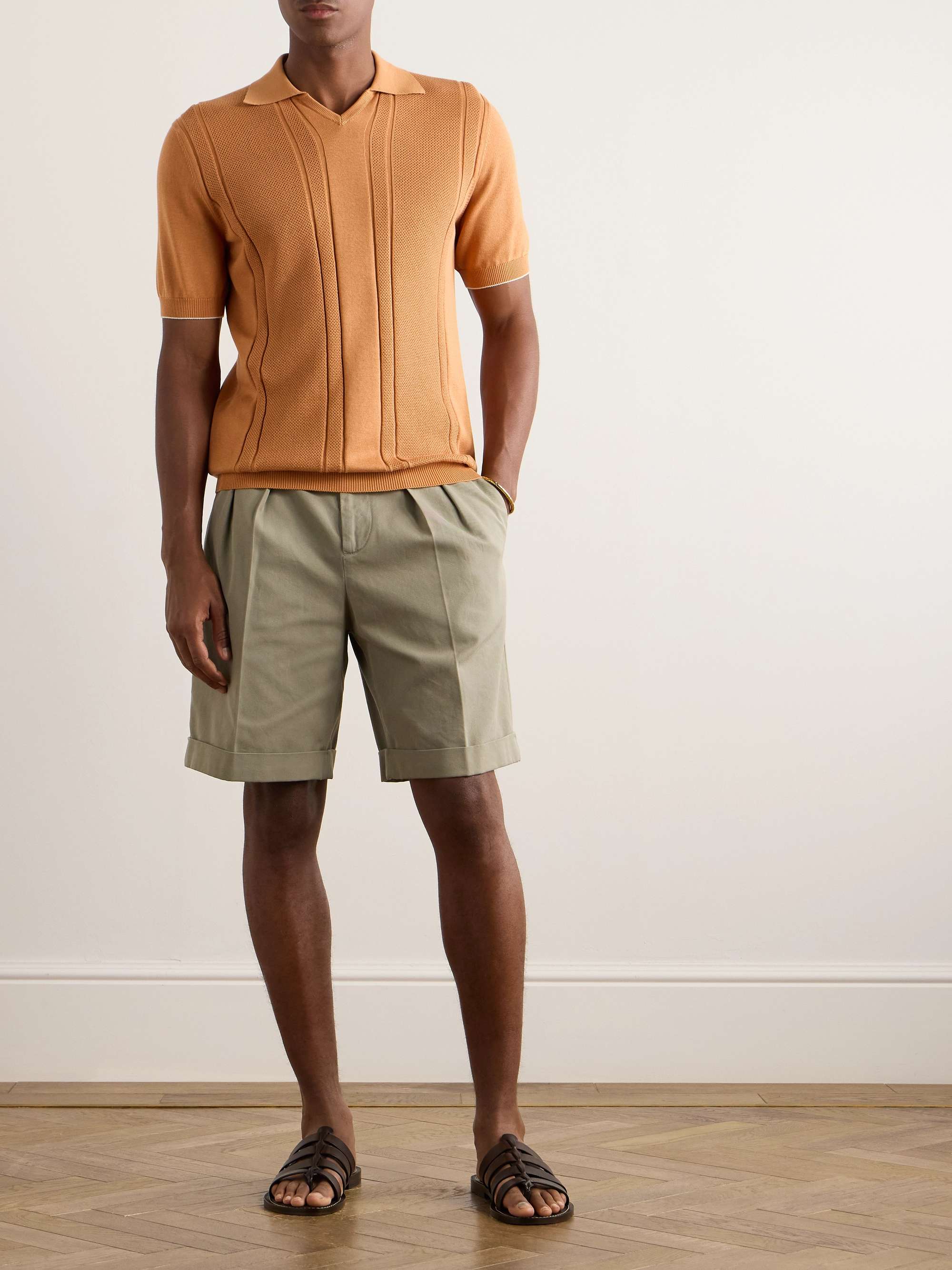 Straight-Leg Pleated Garment-Dyed Cotton-Twill Shorts view