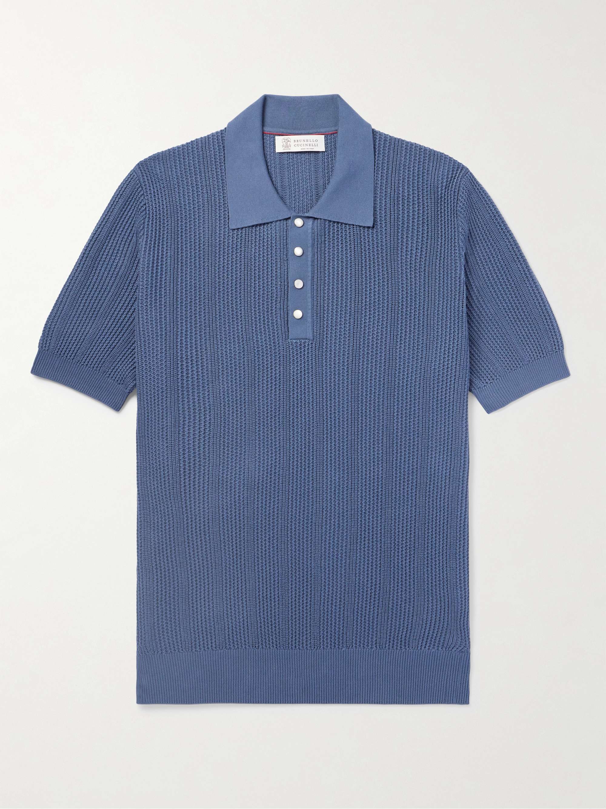 Slim-Fit Ribbed Cotton Polo Shirt view