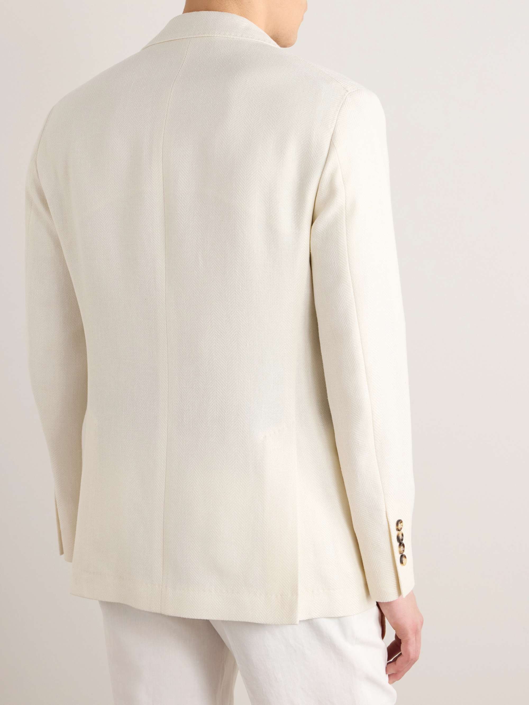 Double-Breasted Herringbone Linen, Silk, Wool and Cotton-Blend Blazer view