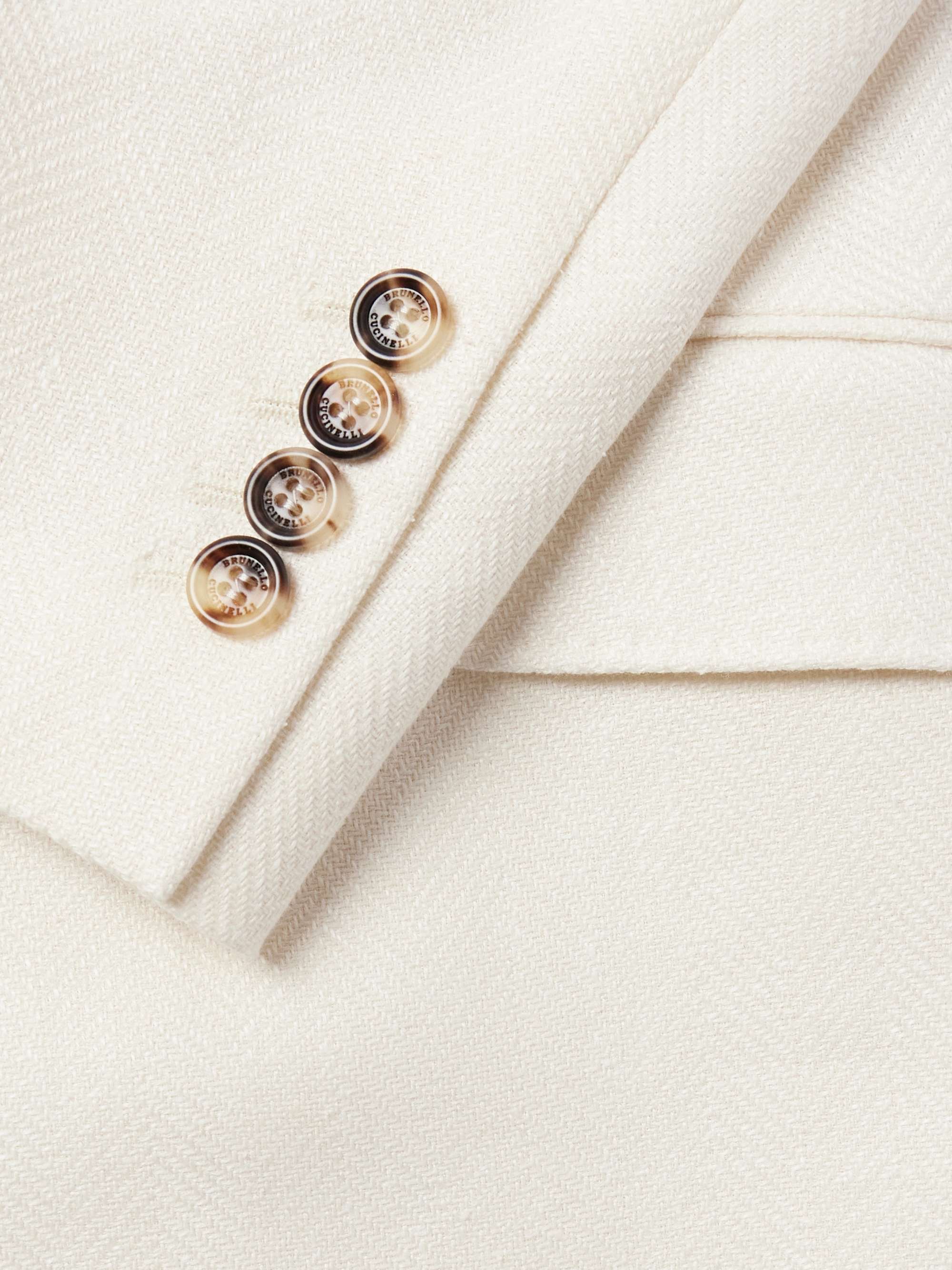 Double-Breasted Herringbone Linen, Silk, Wool and Cotton-Blend Blazer view