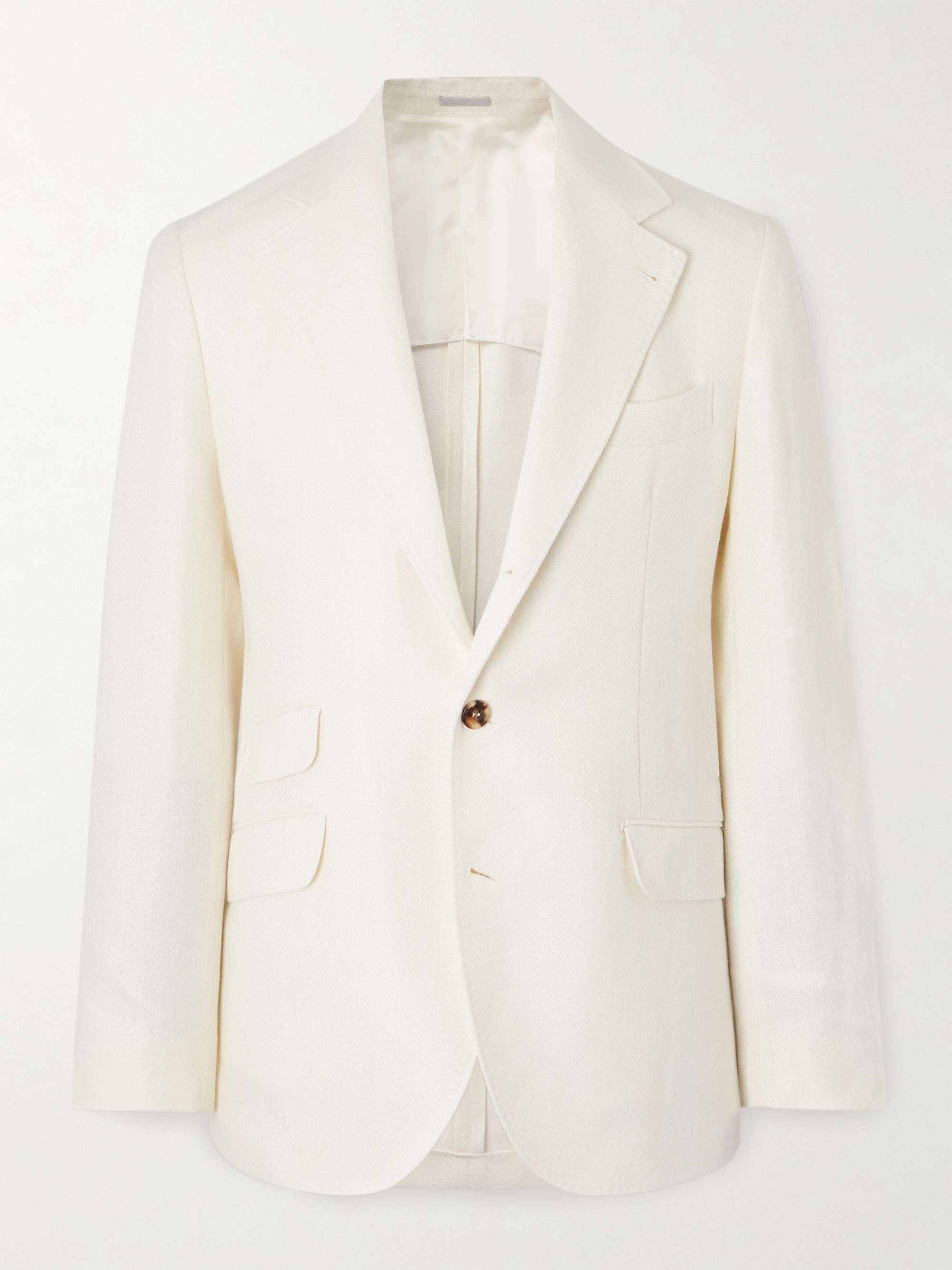 Double-Breasted Herringbone Linen, Silk, Wool and Cotton-Blend Blazer view