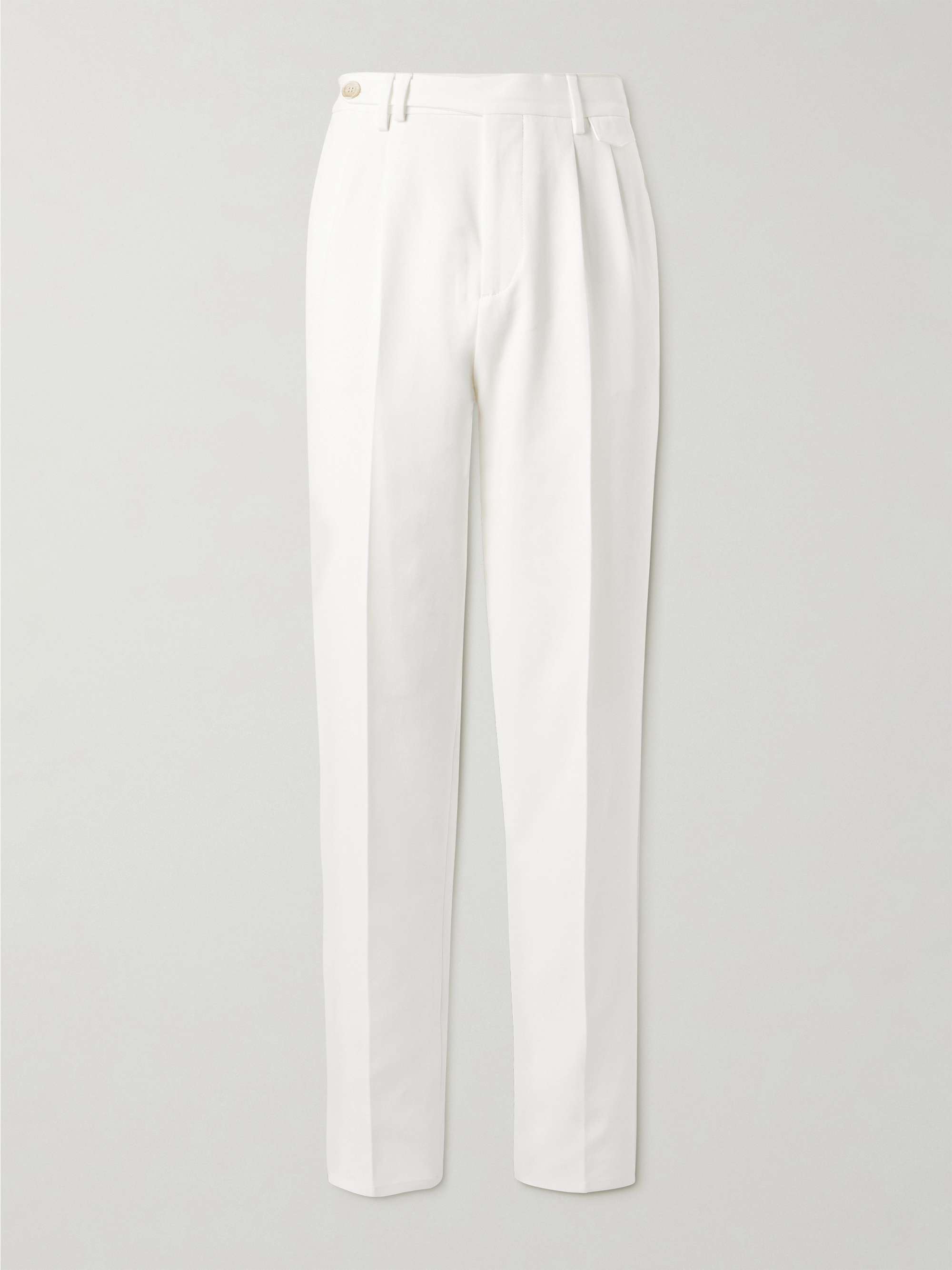 Straight-Leg Pleated Cotton-Crepe Trousers view