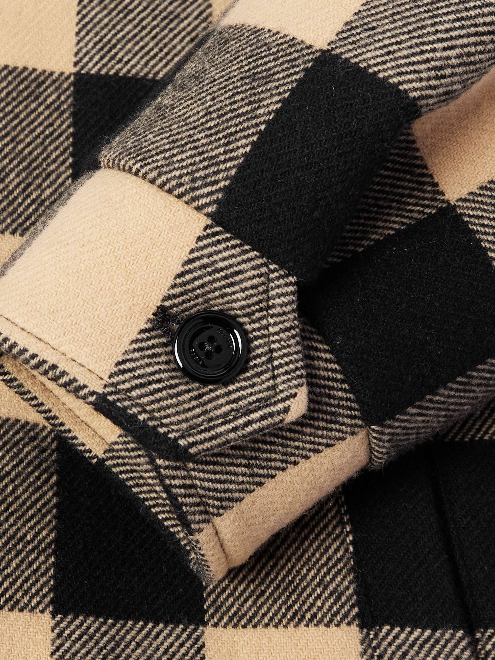 Logo-Print Cotton Jersey-Trimmed Padded Checked Wool Hooded Overshirt view
