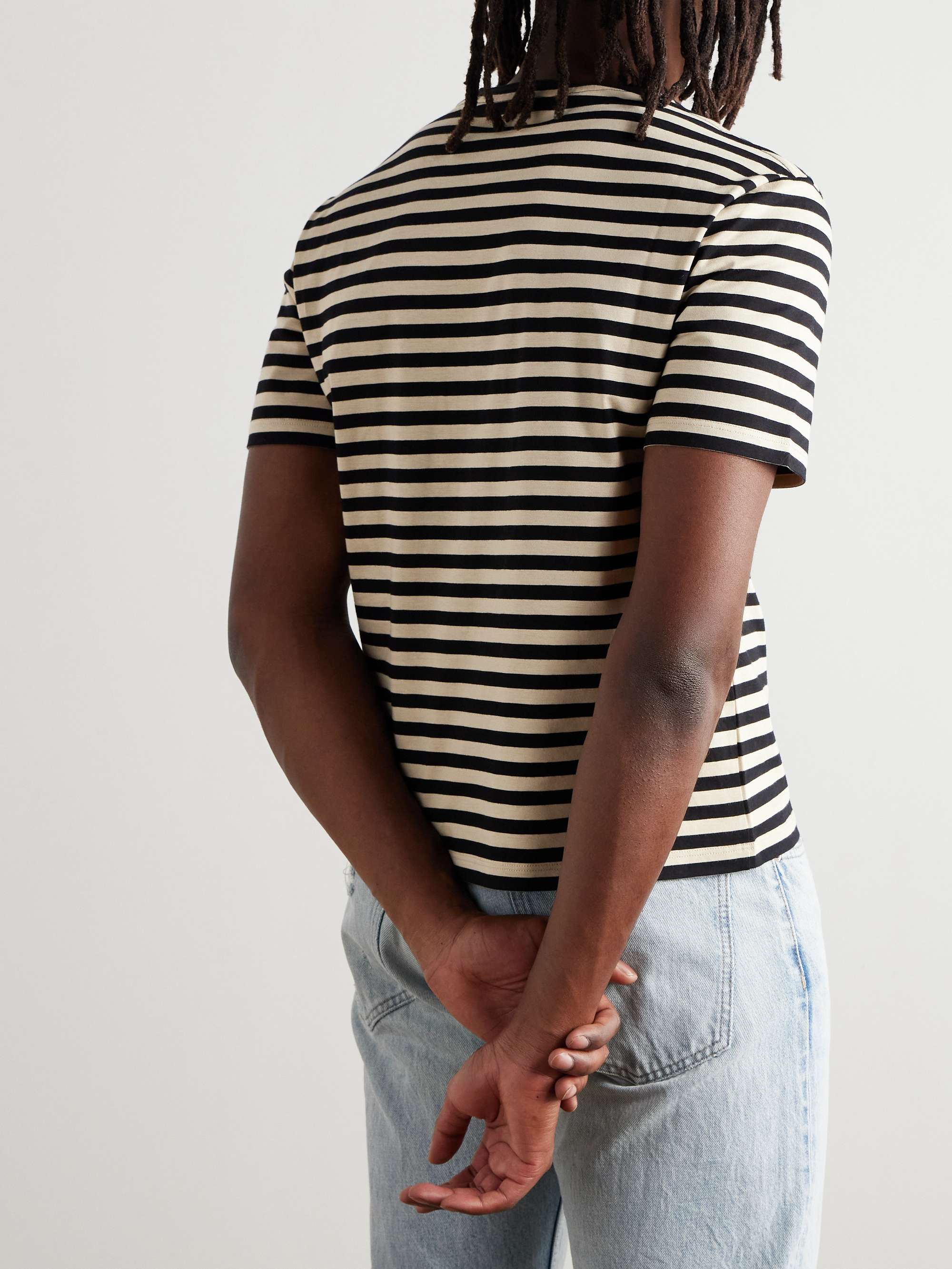 Triomphe Logo-Embroidered Striped Cotton-Jersey T-Shirt view