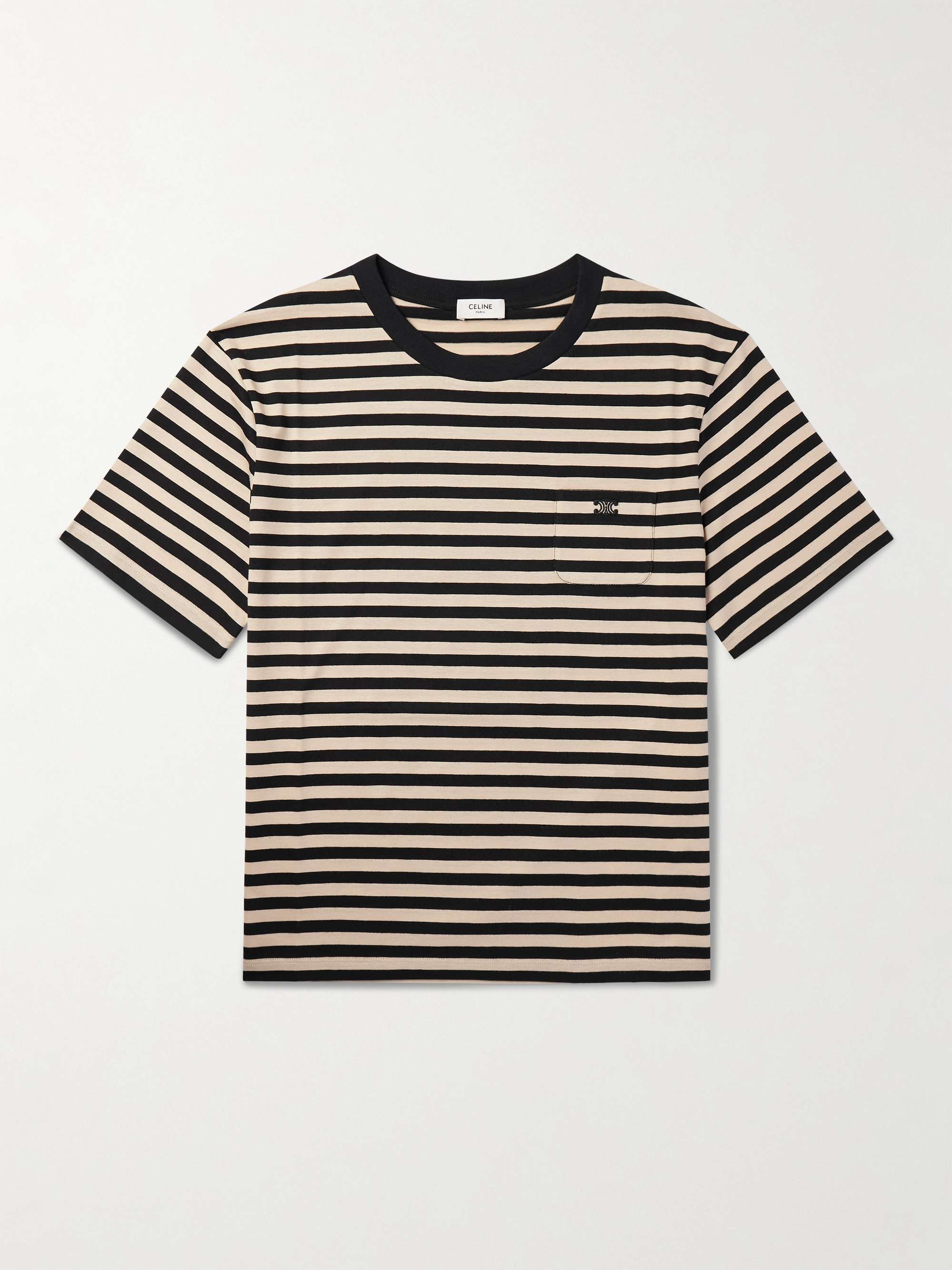 Triomphe Logo-Embroidered Striped Cotton-Jersey T-Shirt view