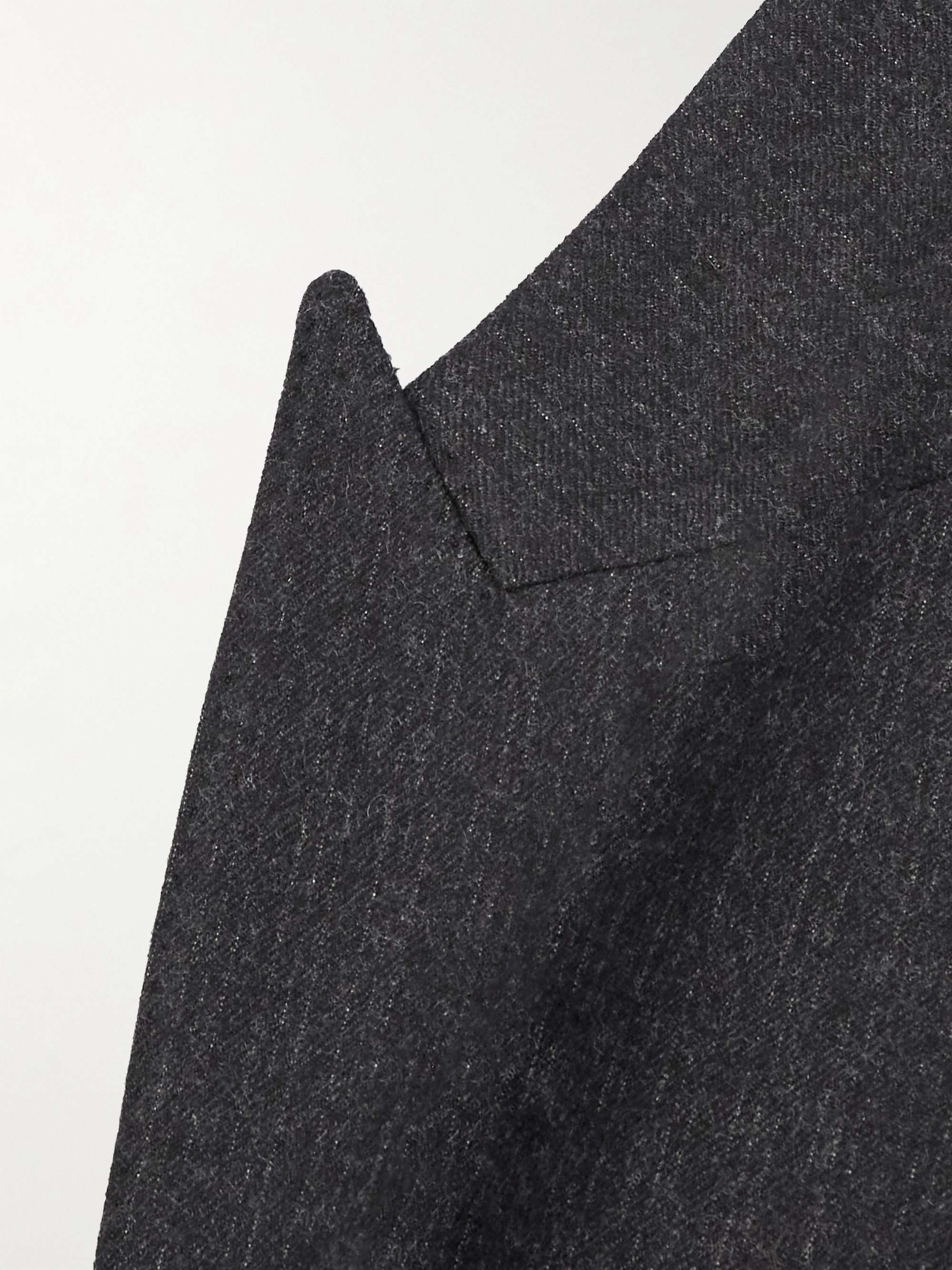Slim-Fit Double-Breasted Pinstriped Brushed Wool-Twill Suit Jacket view