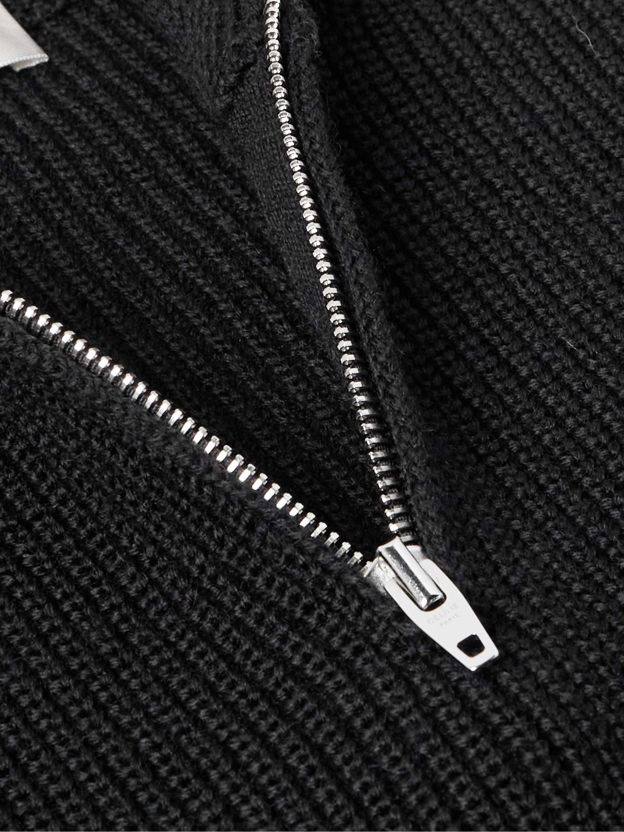 Logo-Embroidered Ribbed Wool Half-Zip Sweater view