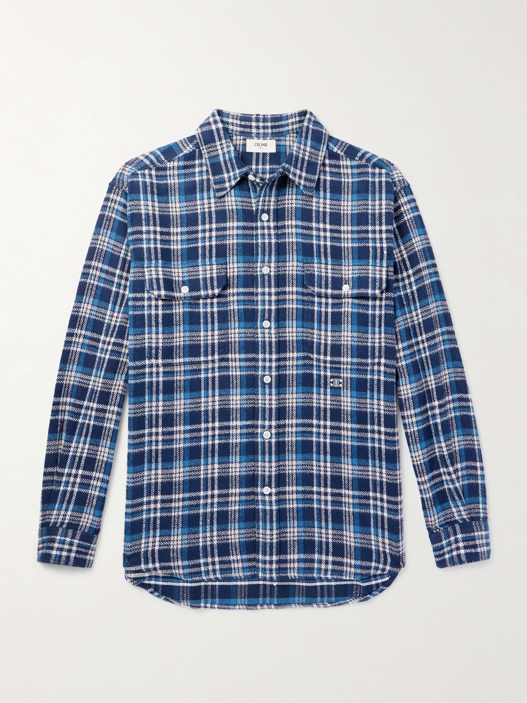 Logo-Embroidered Checked Cotton-Flannel Shirt view