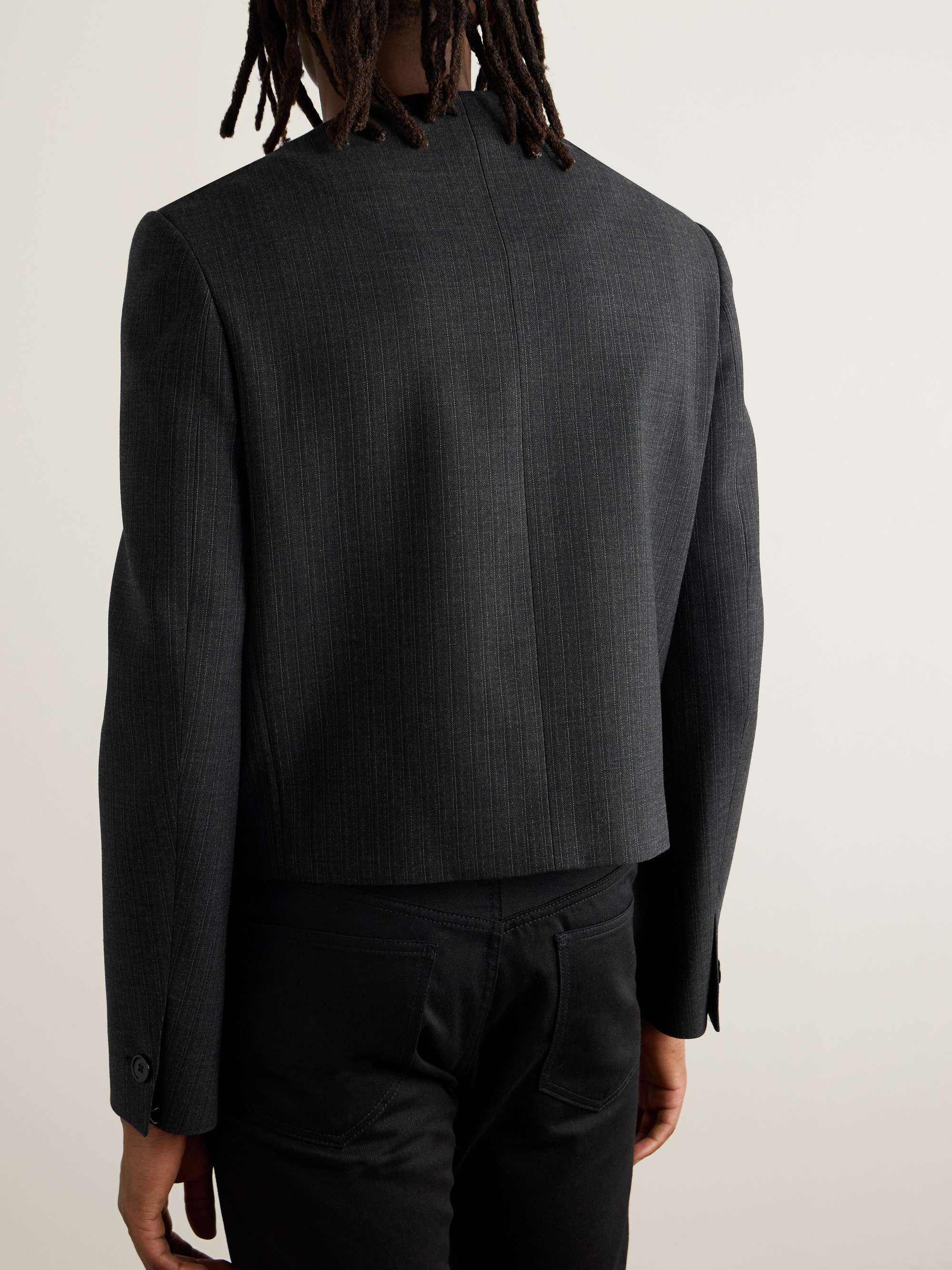 Pinstriped Wool and Silk-Blend Gabardine Blazer view