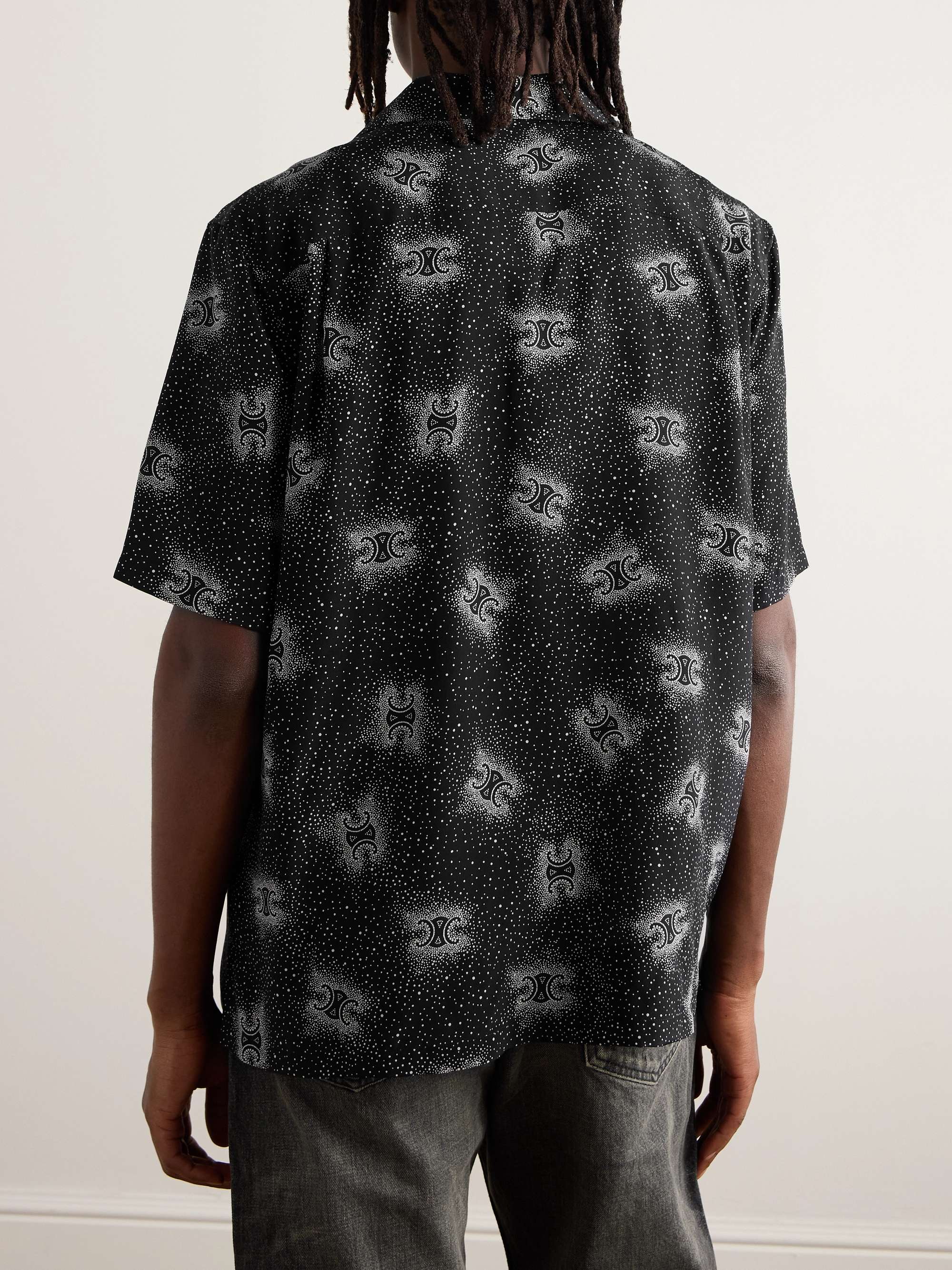 Camp-Collar Logo-Print Polka-Dot Silk Shirt view